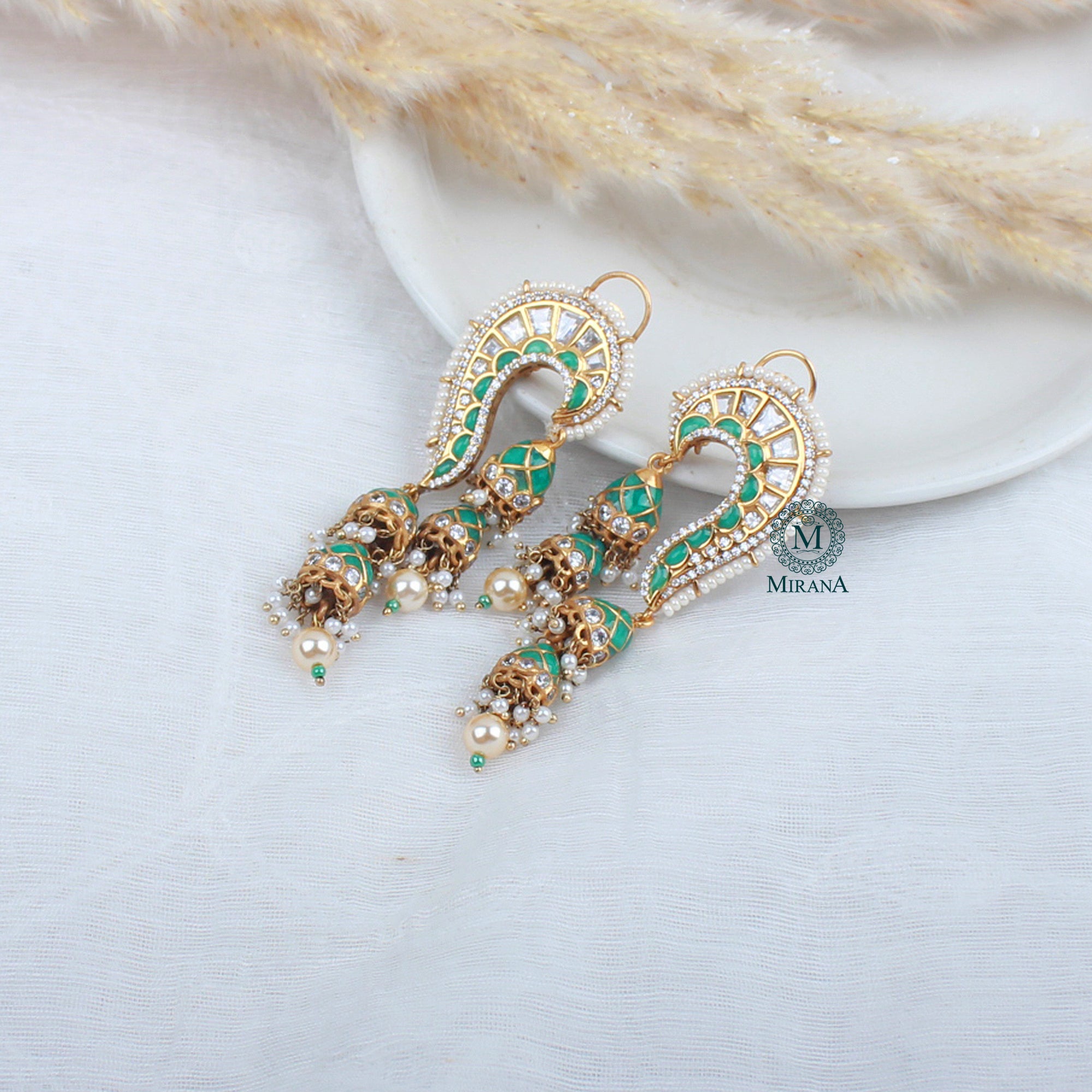 Rikita Mint Green Polki Designer Earrings