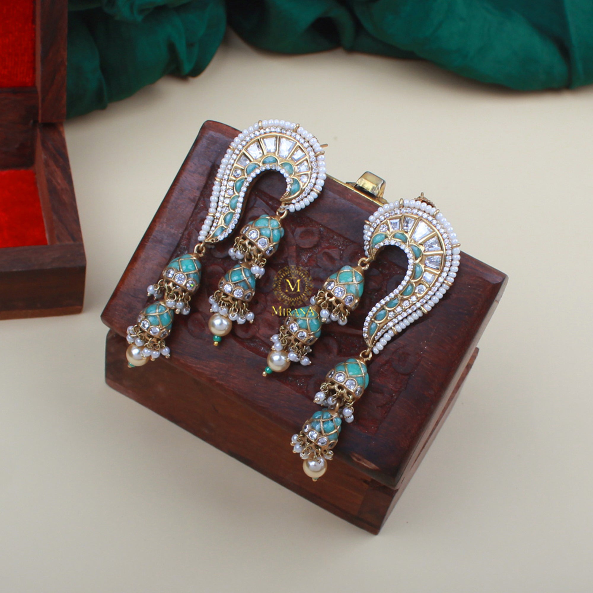 Rikita Mint Green Polki Designer Earrings