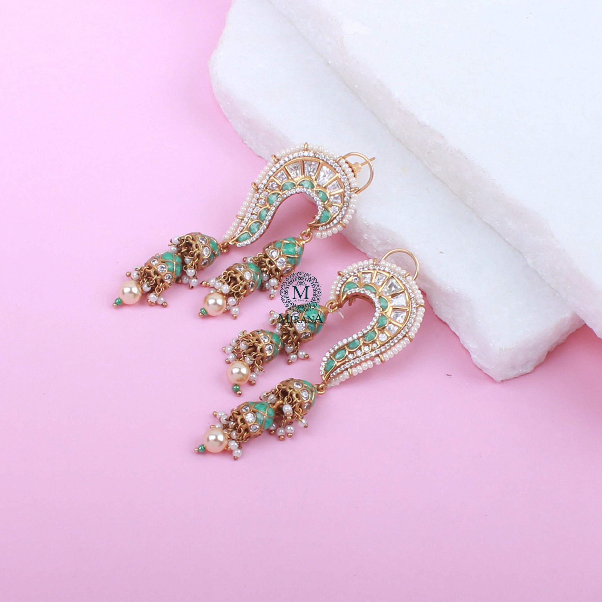 Rikita Mint Green Polki Designer Earrings