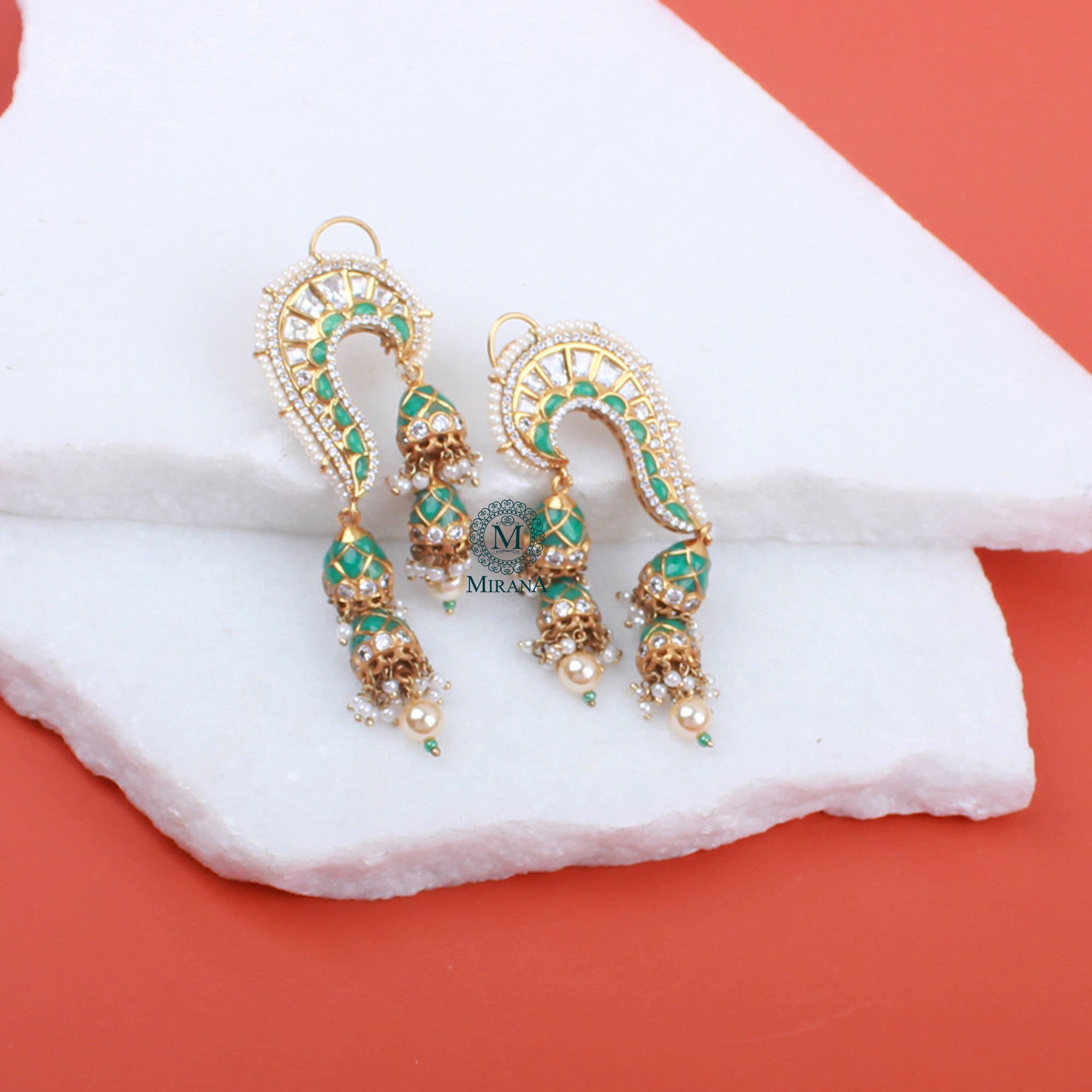 Rikita Mint Green Polki Designer Earrings