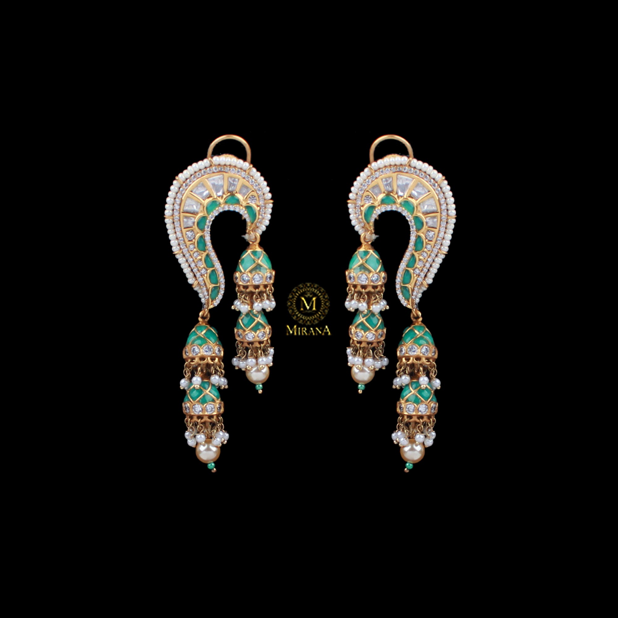 Rikita Mint Green Polki Designer Earrings