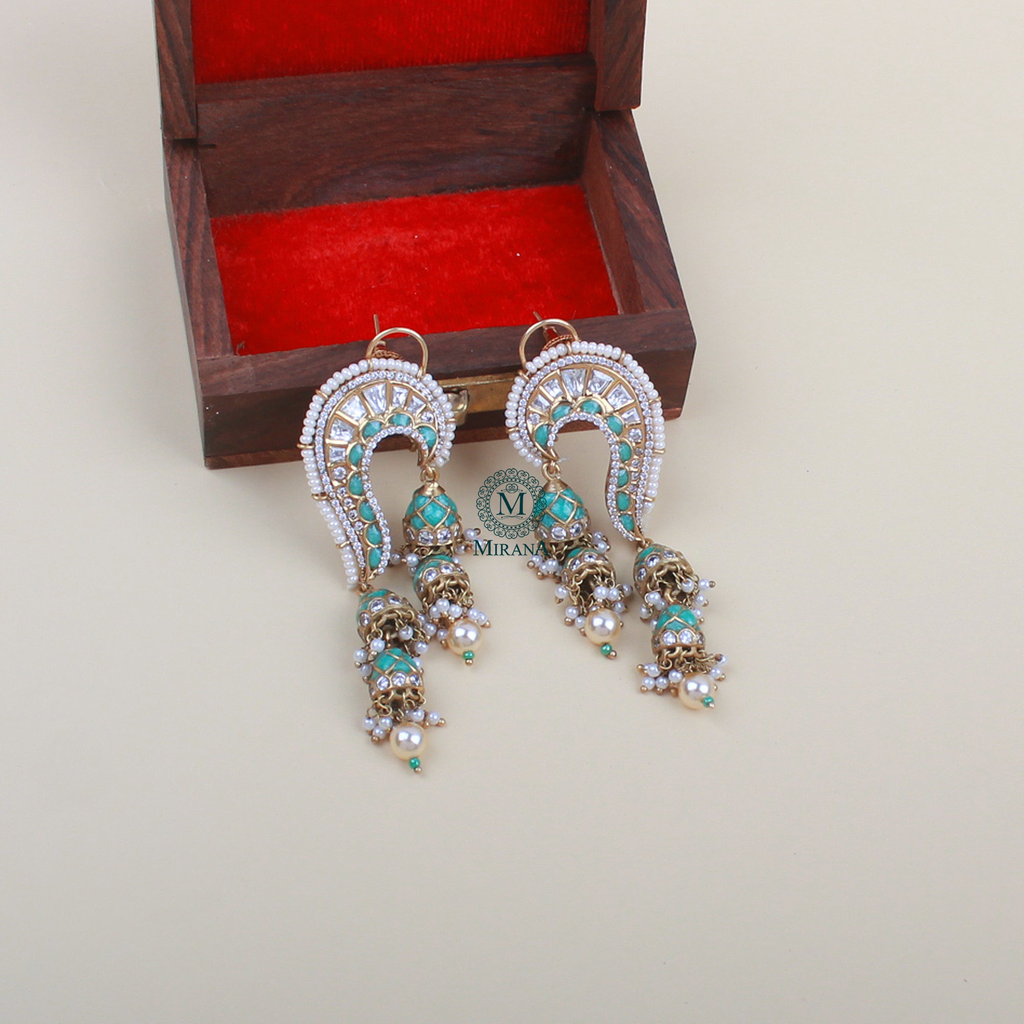 Rikita Mint Green Polki Designer Earrings