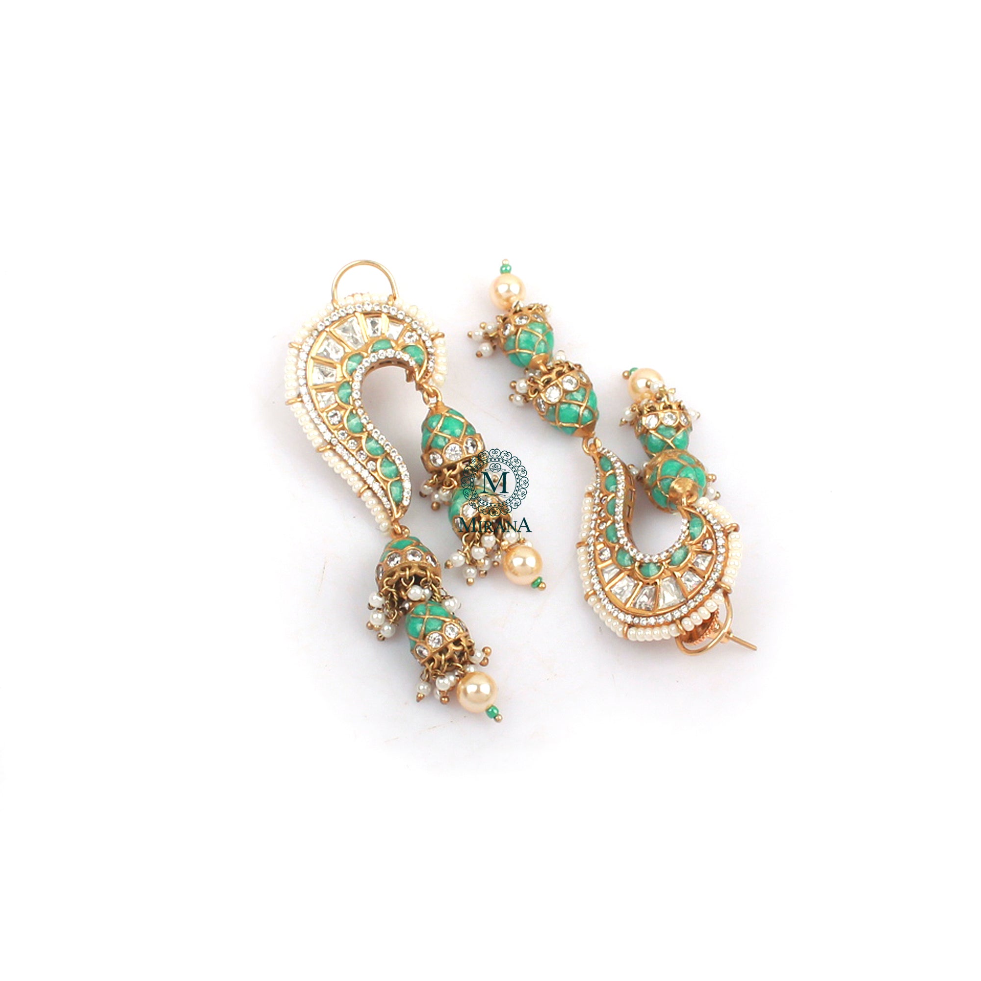 Rikita Mint Green Polki Designer Earrings
