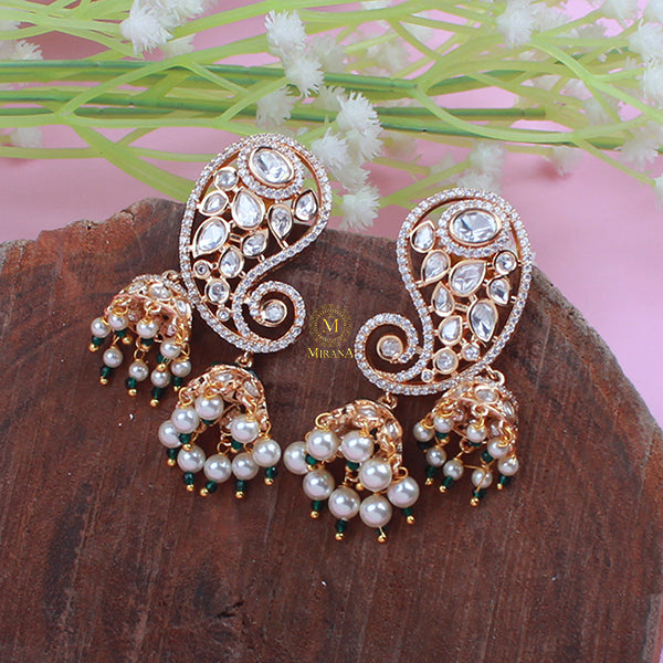 Shravya Emerald Green Polki Designer Earrings