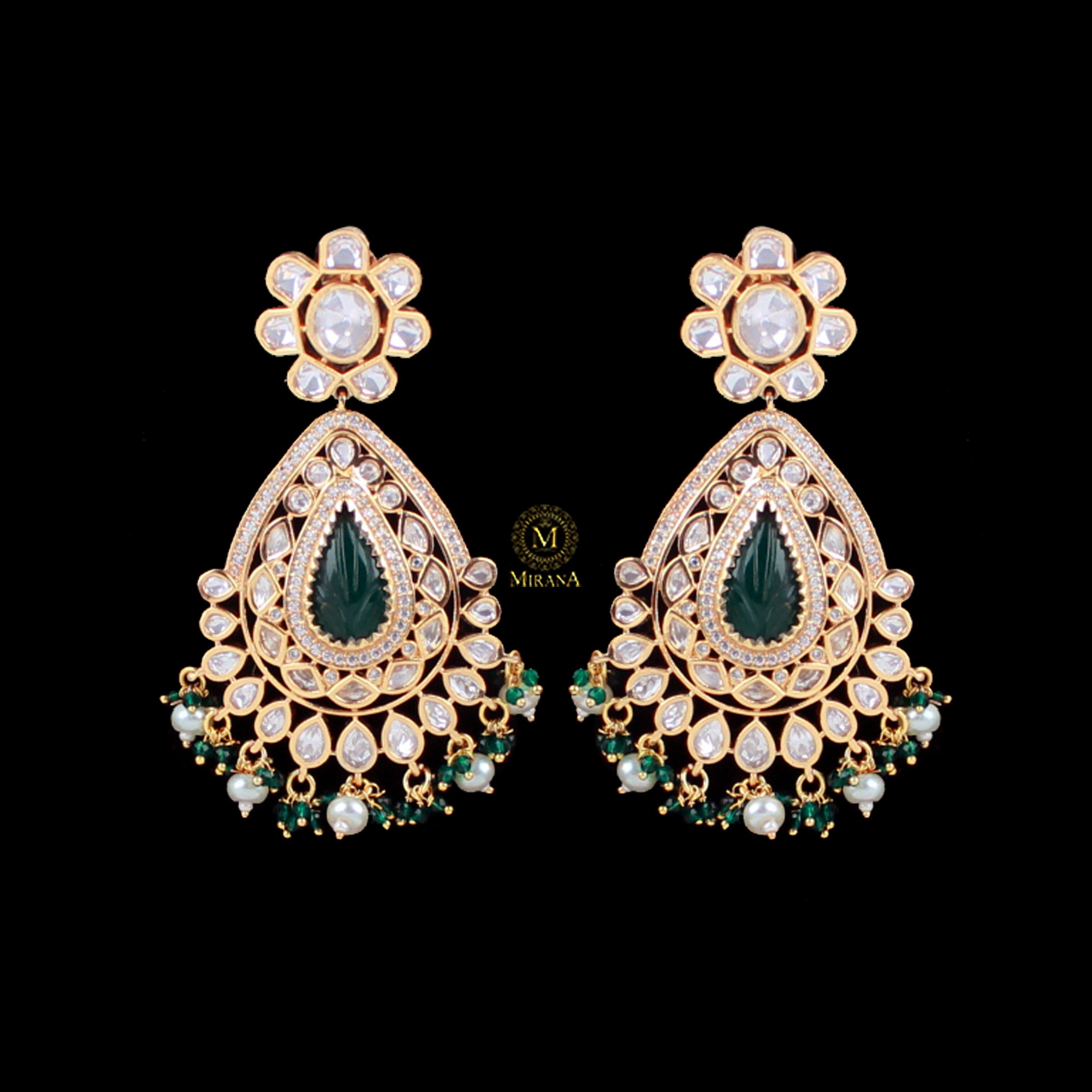 Aanchal Emerald Green Polki Earrings