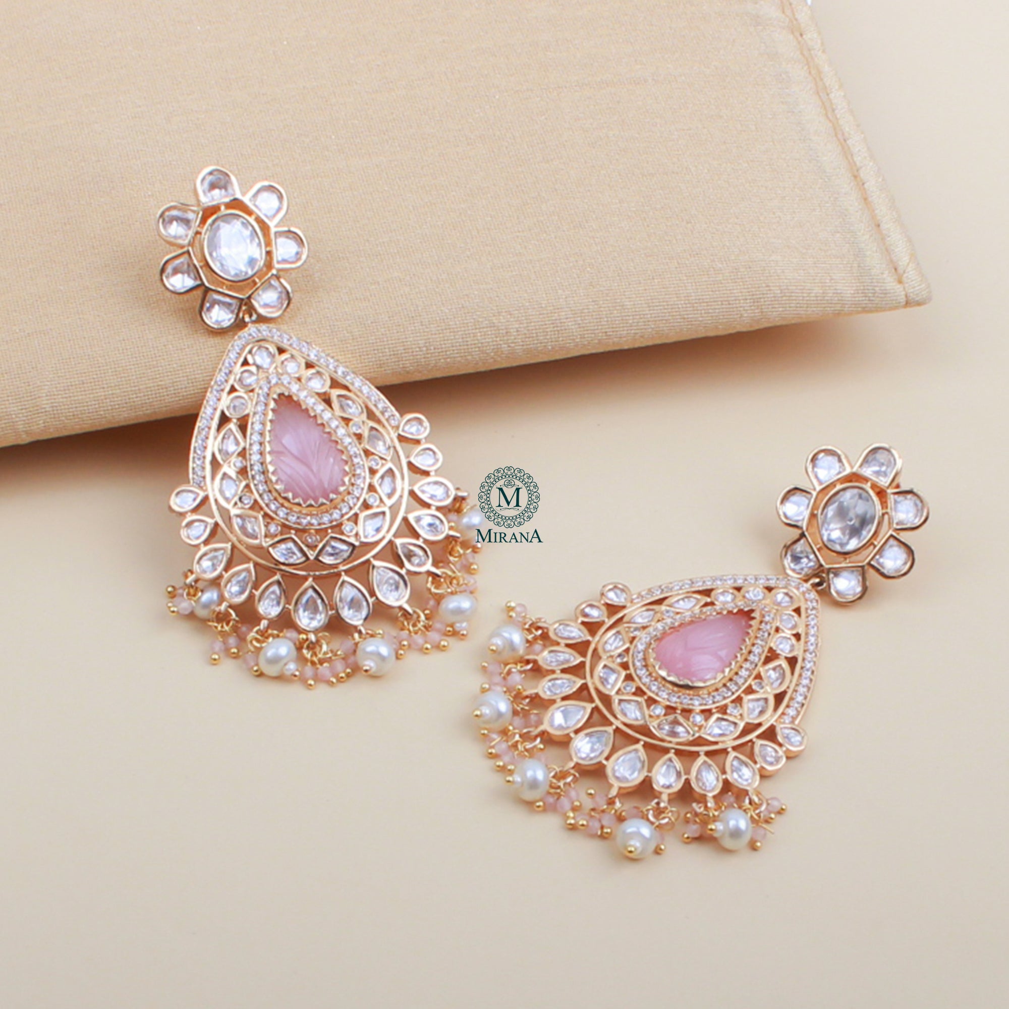 Aanchal Pastel Pink Polki Designer Earrings