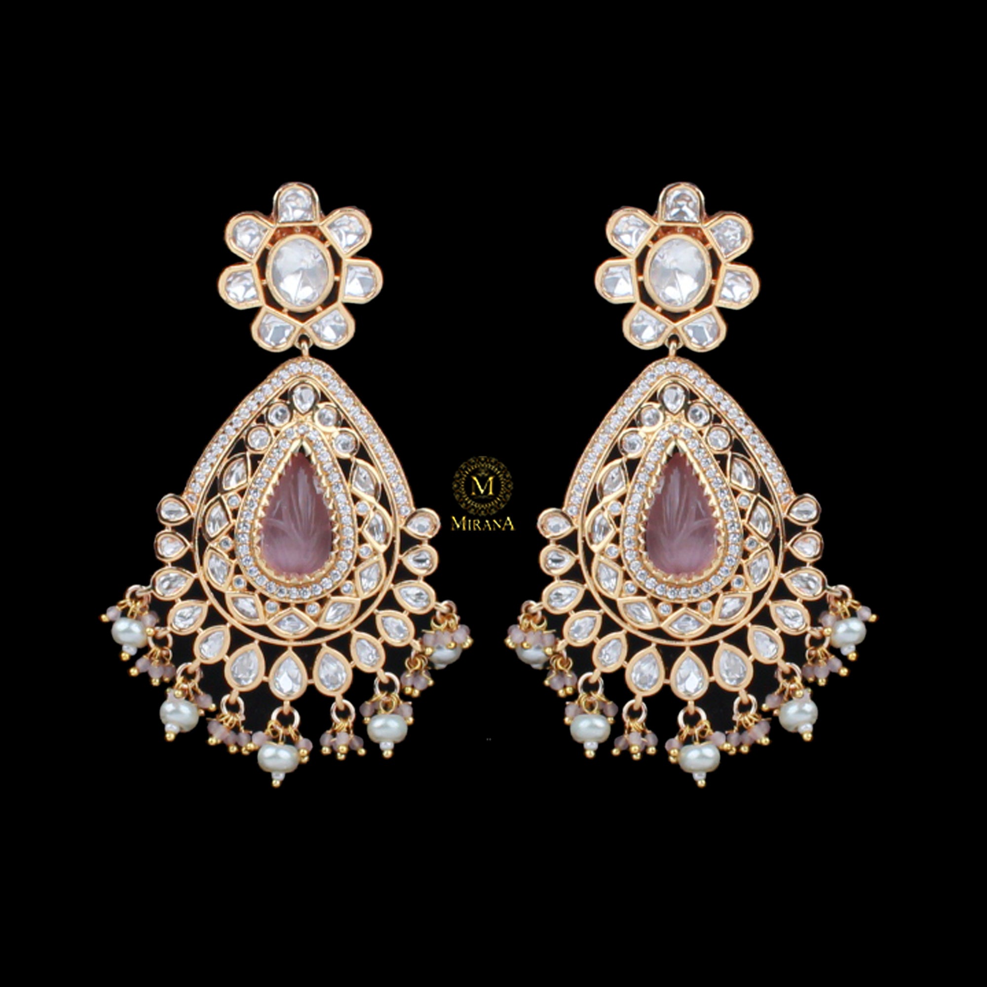 Aanchal Pastel Pink Polki Designer Earrings