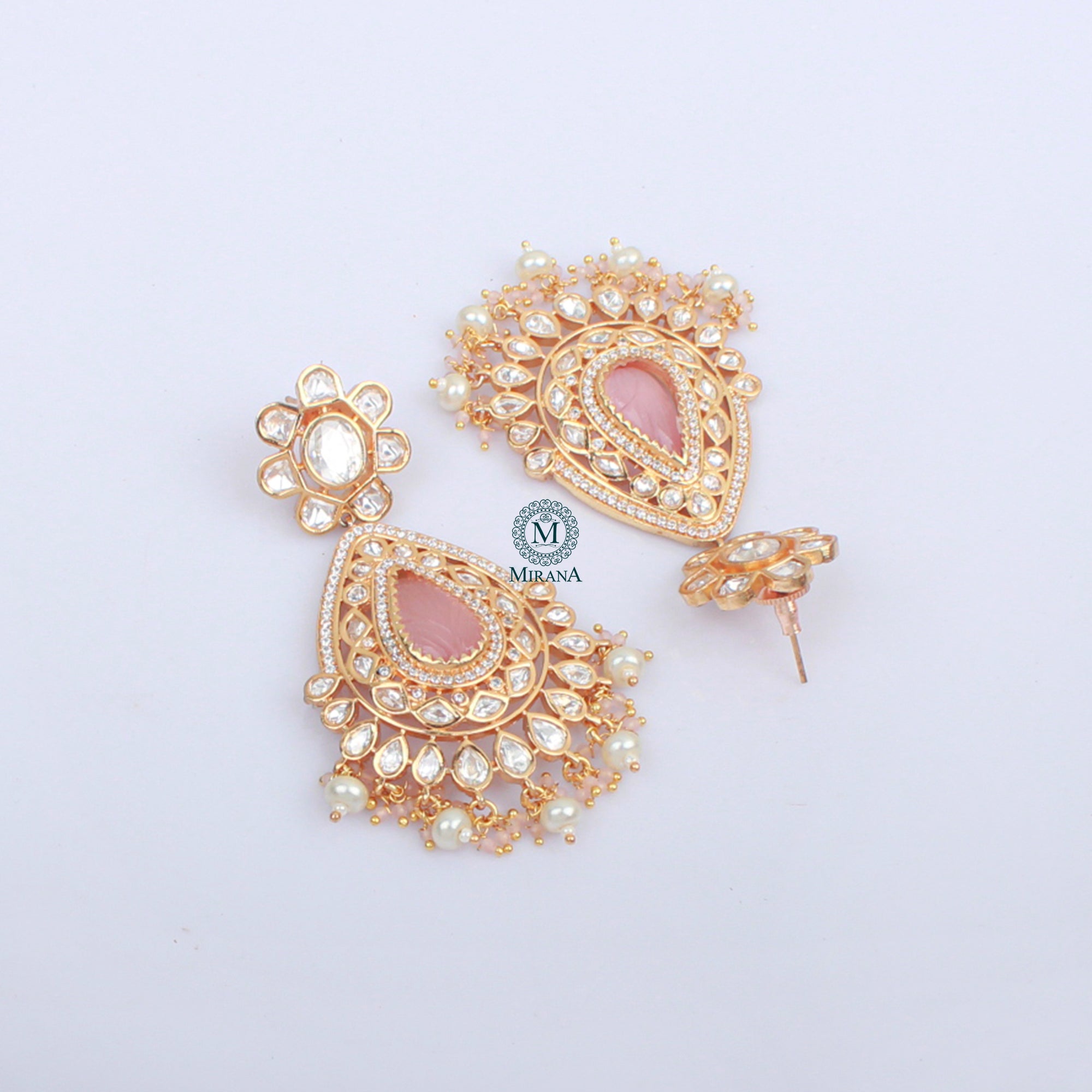 Aanchal Pastel Pink Polki Designer Earrings