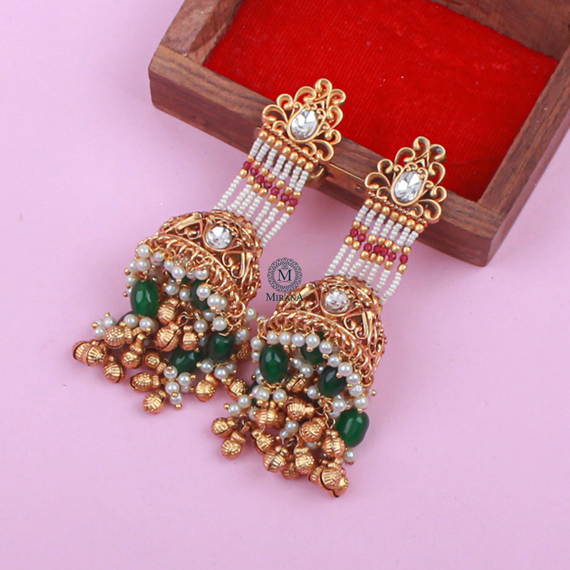 Idhaya Pearl Antique Designer Jhumkas