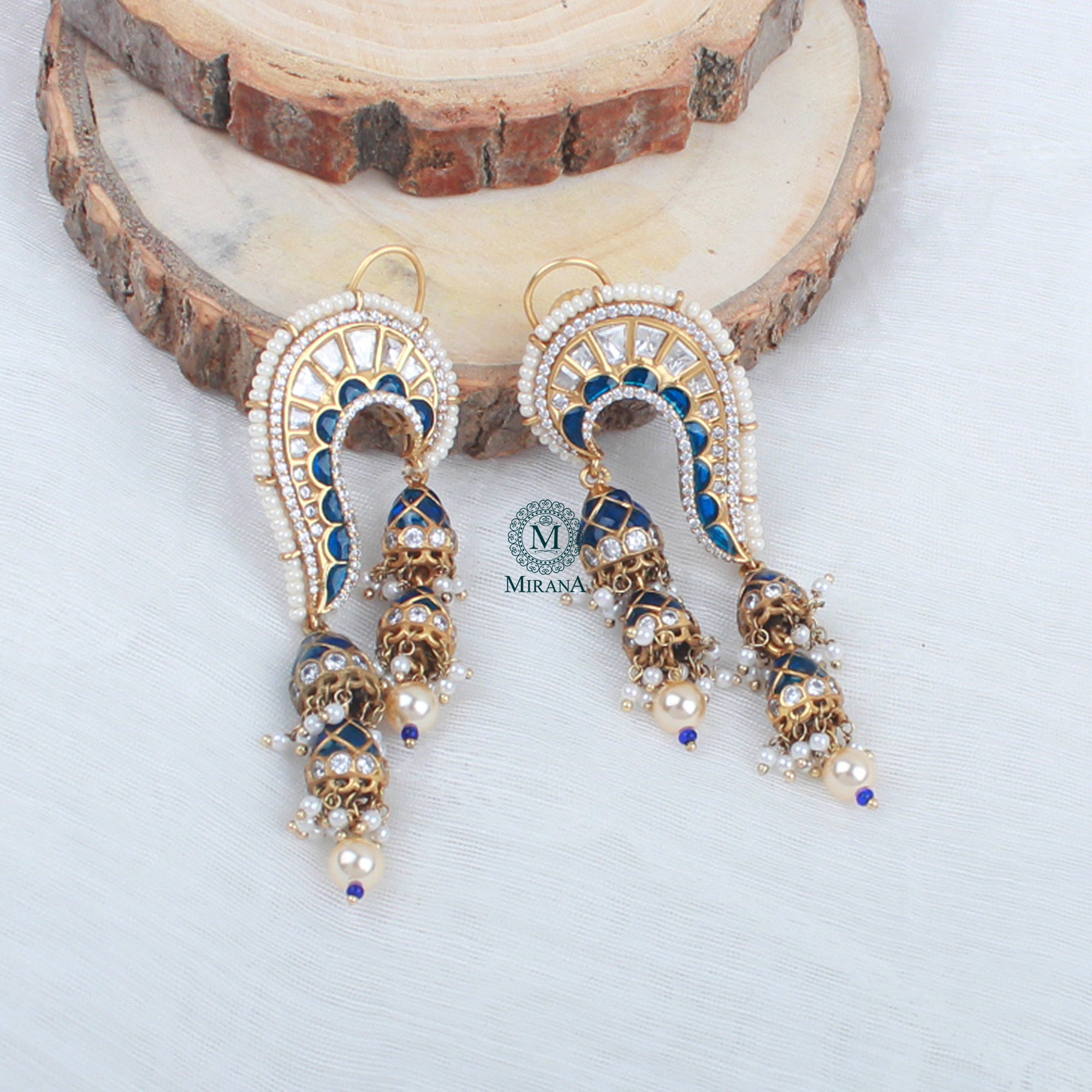 Rikita Sapphire Blue Polki Designer Earrings