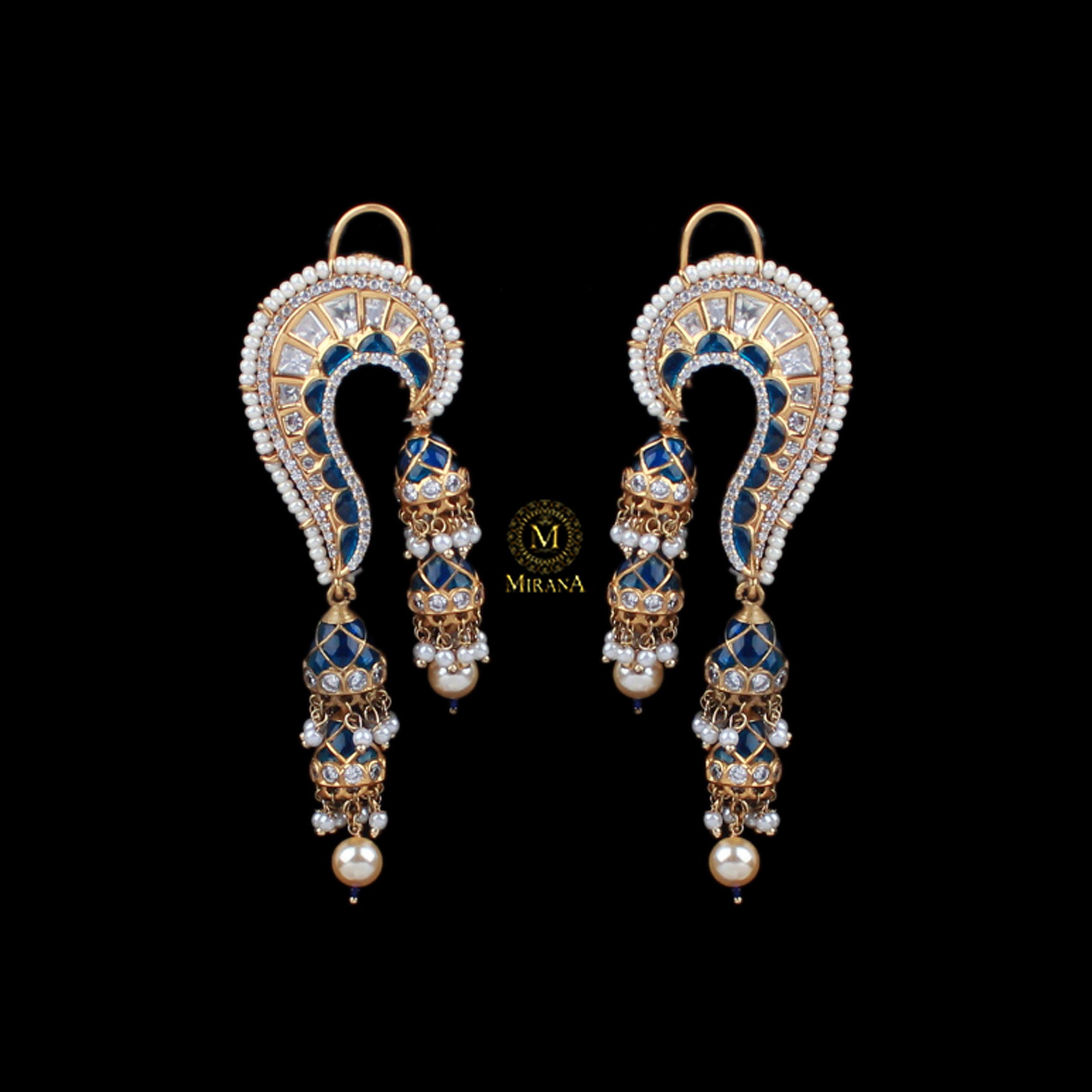 Rikita Sapphire Blue Polki Designer Earrings