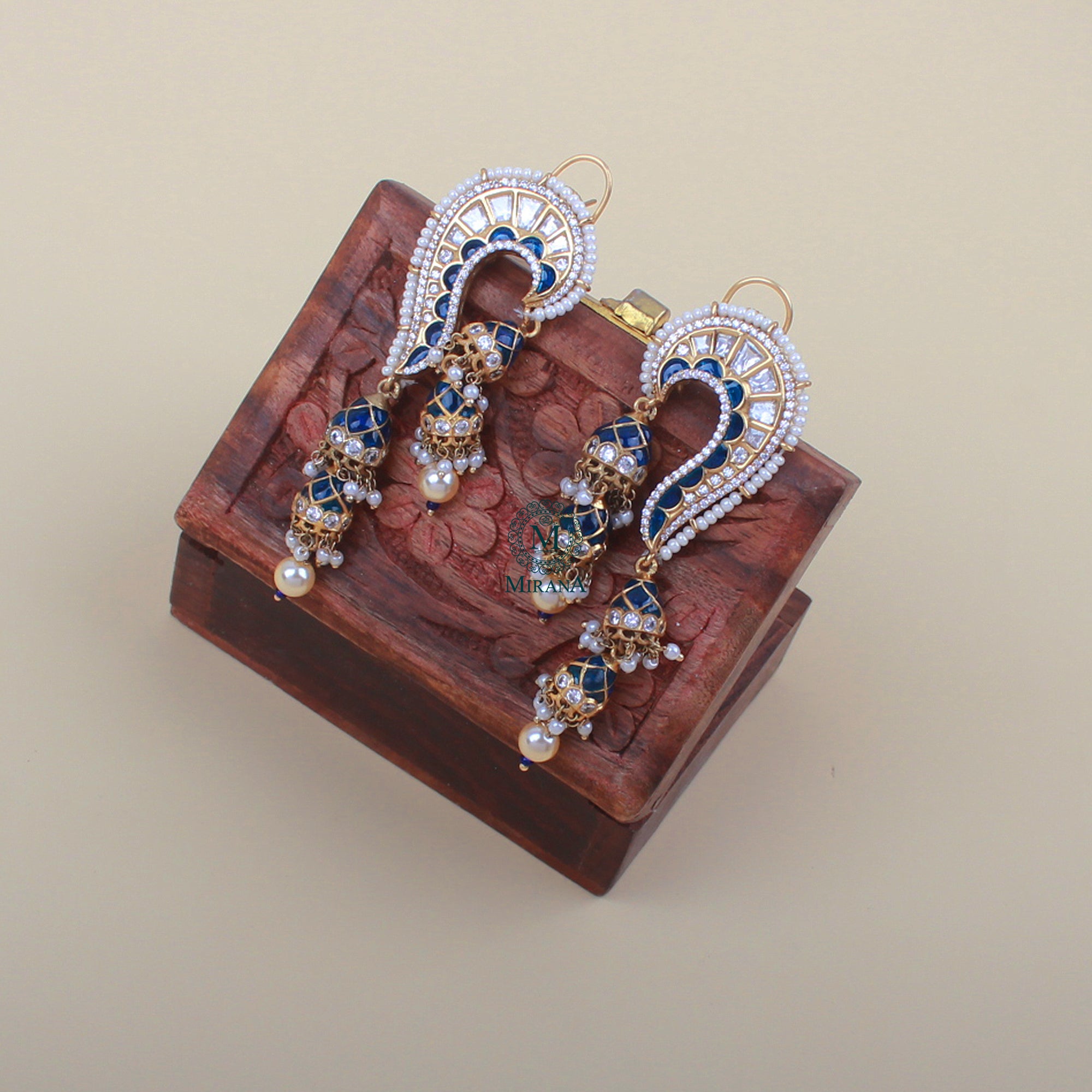 Rikita Sapphire Blue Polki Designer Earrings