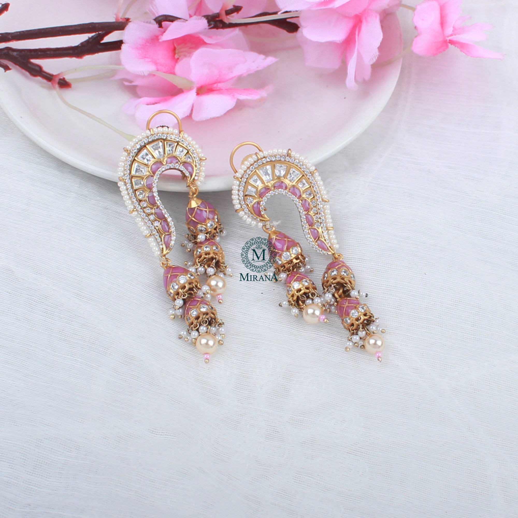 Rikita Pastel Pink Polki Designer Earrings