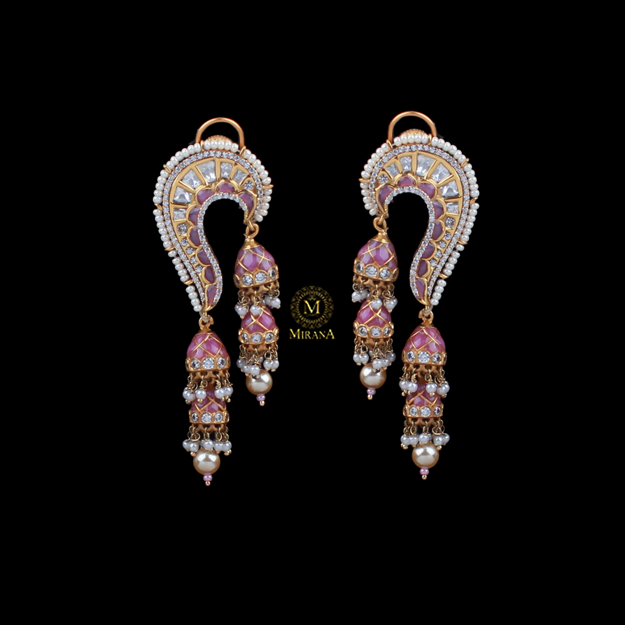 Rikita Pastel Pink Polki Designer Earrings
