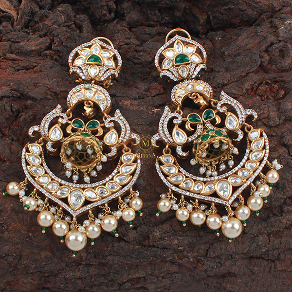Rajitha Emerald Green Polki Chandbalis