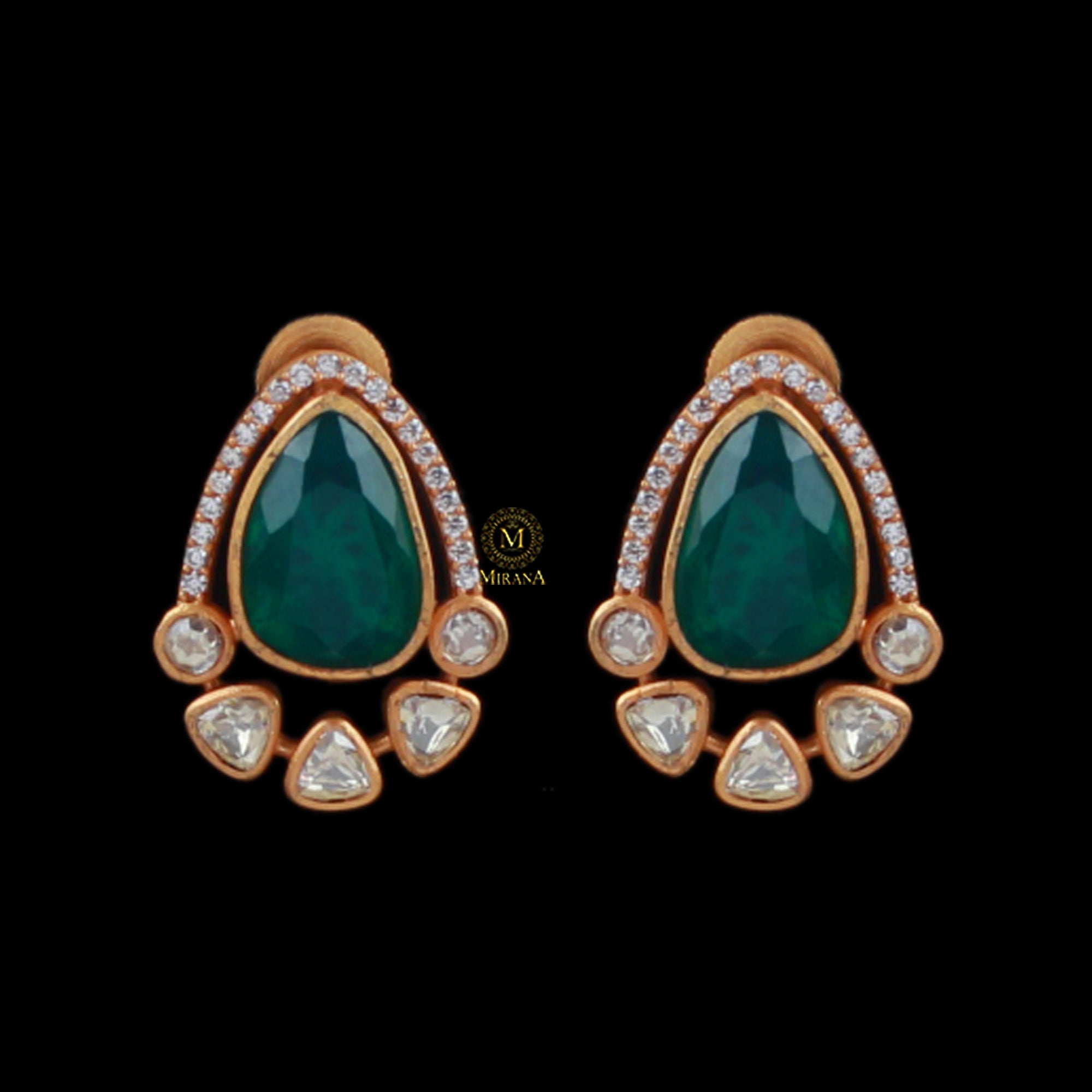 Vrushi Emerald Green Moissanite Studs