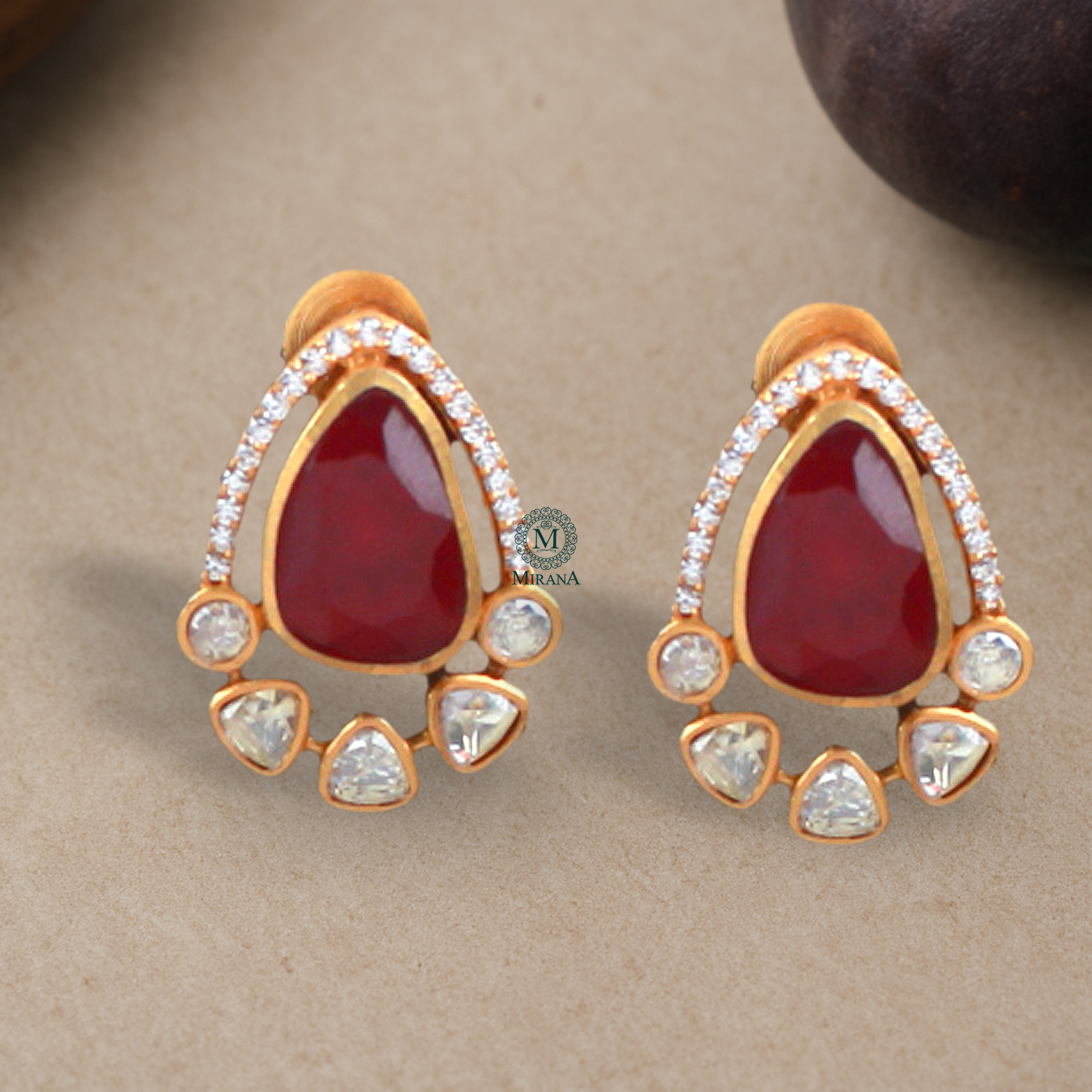 Vrushi Ruby Moissanite Designer Studs