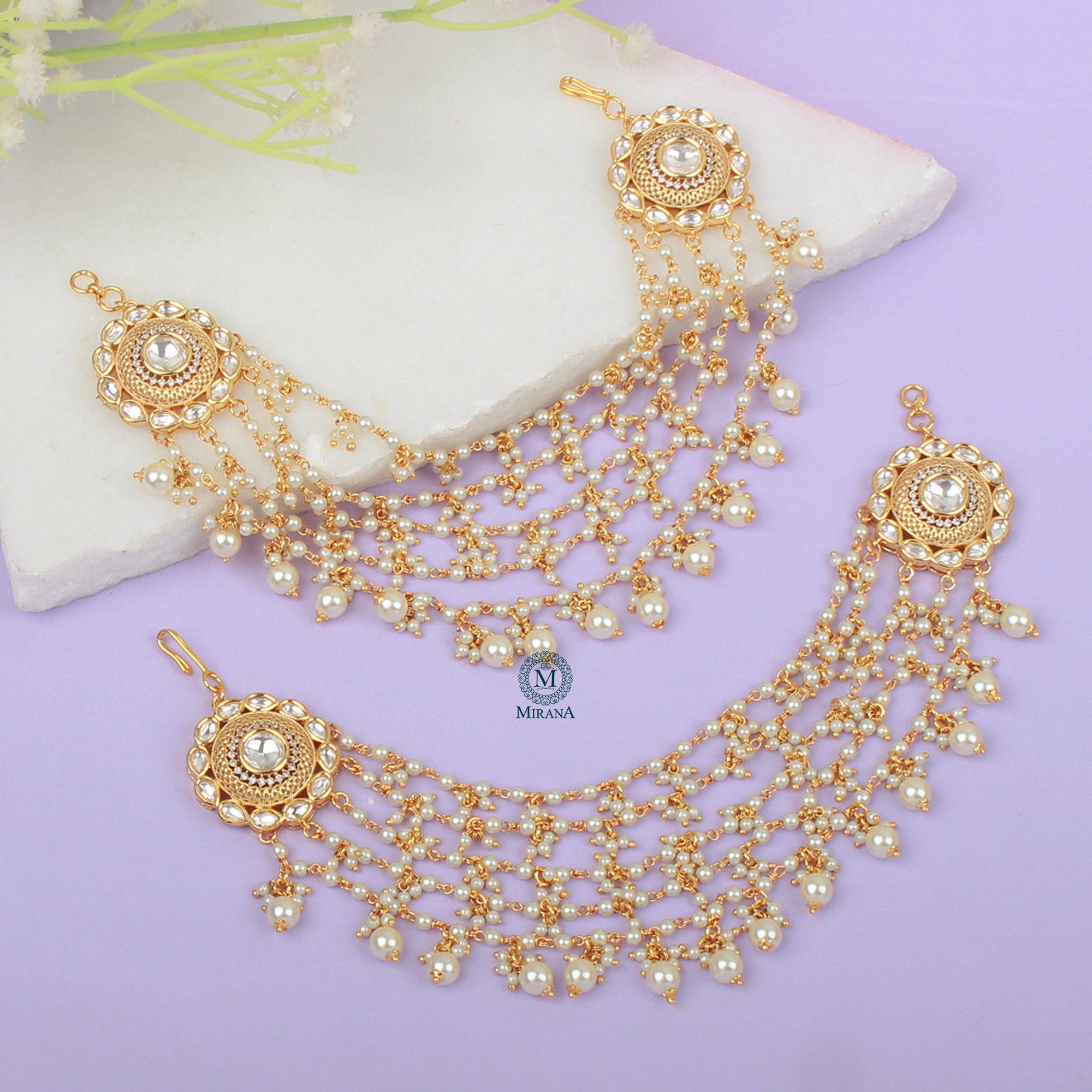 Radhika Pearl Polki Ear Chains