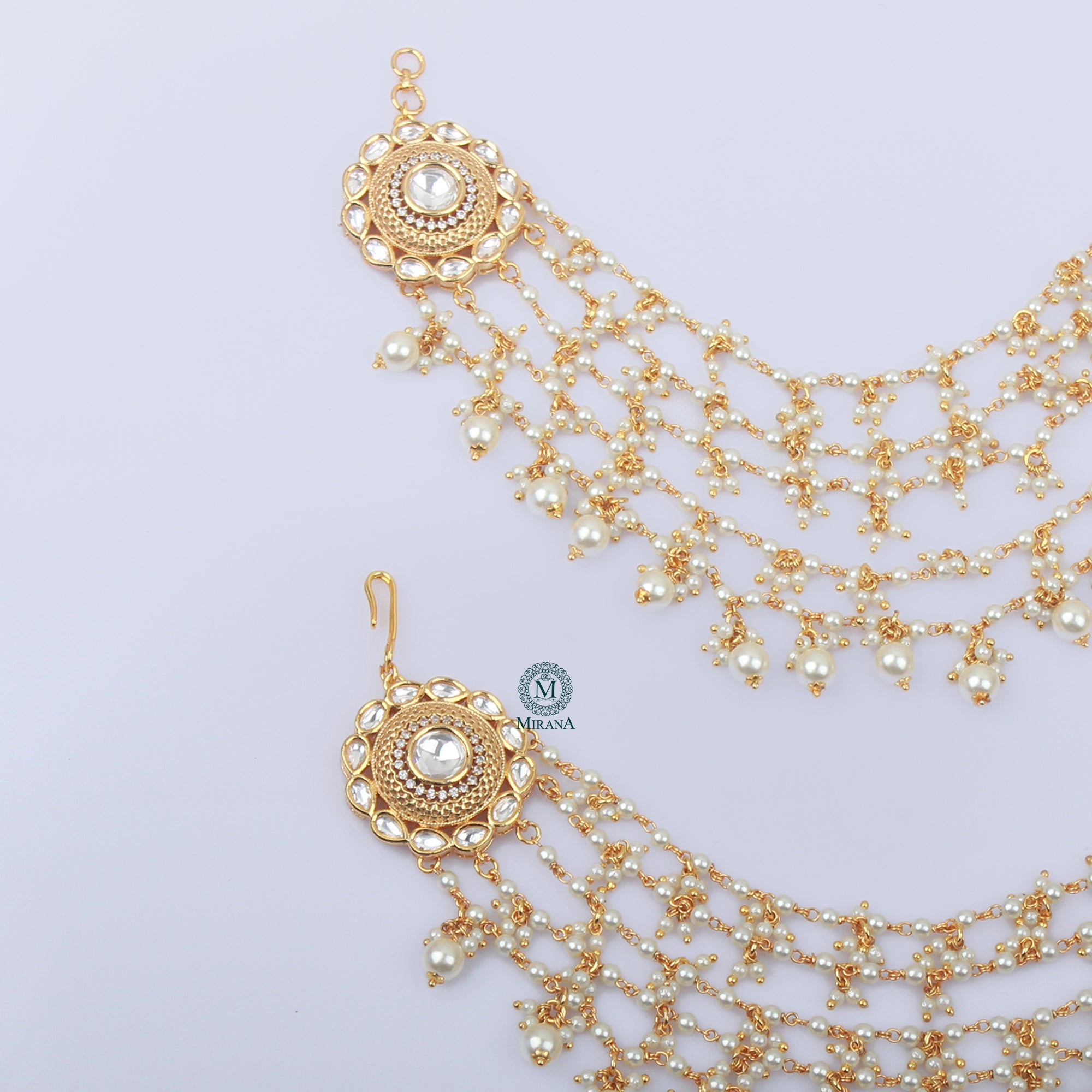 Radhika Pearl Polki Ear Chains