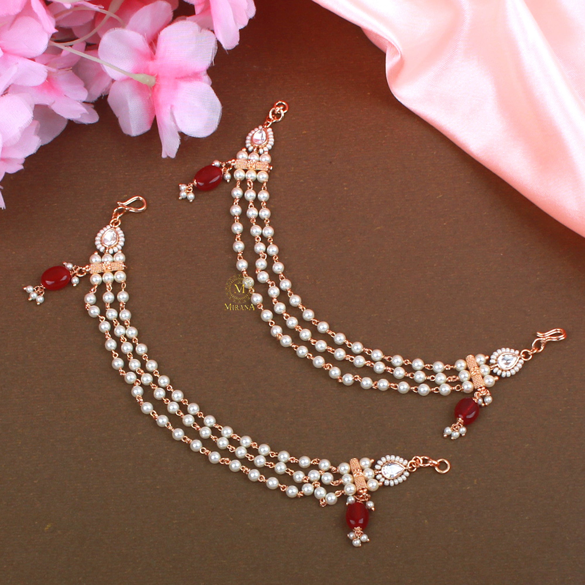 Sheena Ruby Polki Designer Ear Chains
