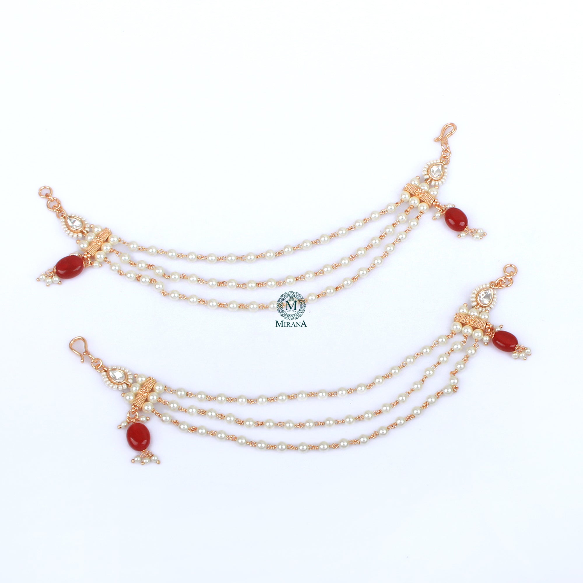 Sheena Ruby Polki Designer Ear Chains