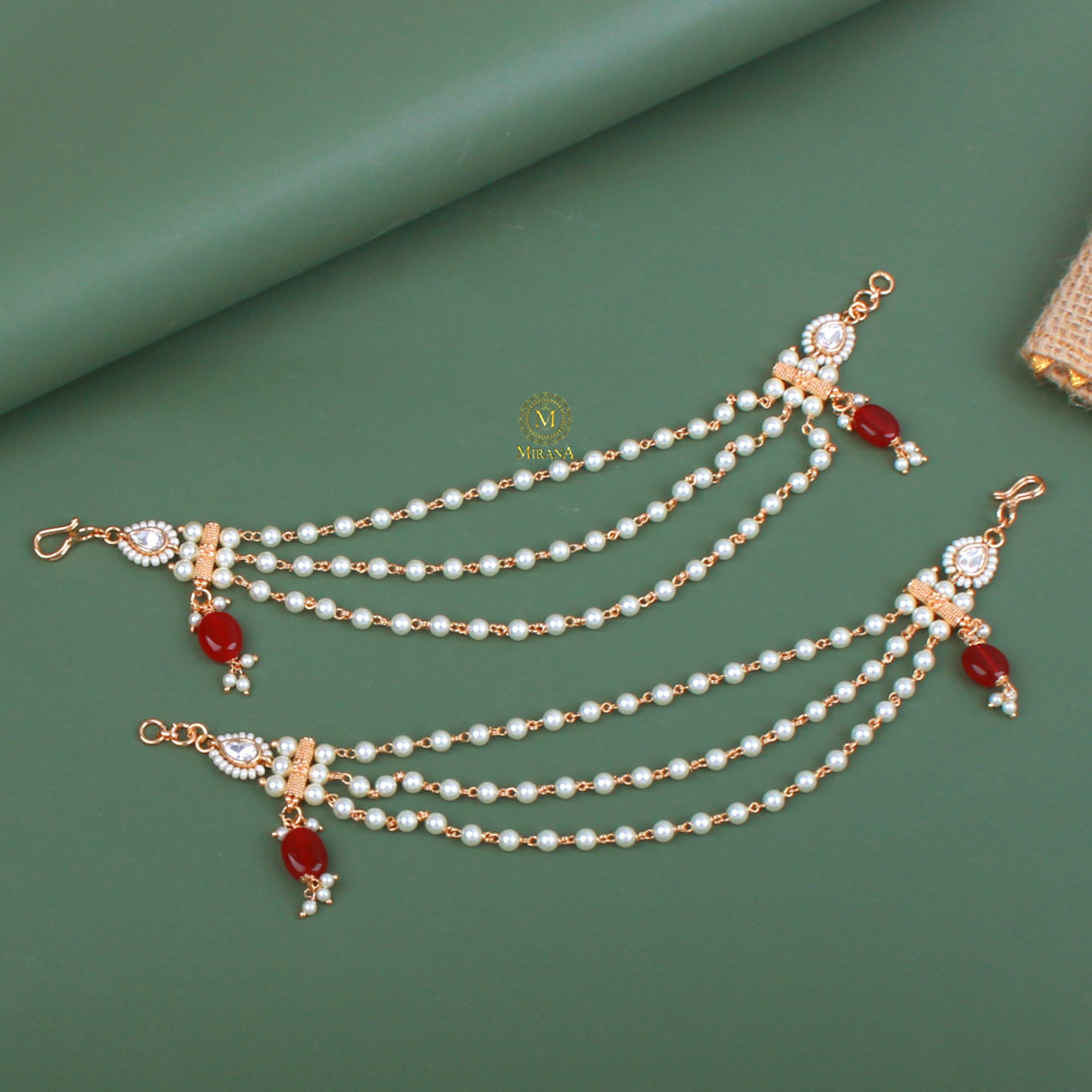 Sheena Ruby Polki Designer Ear Chains