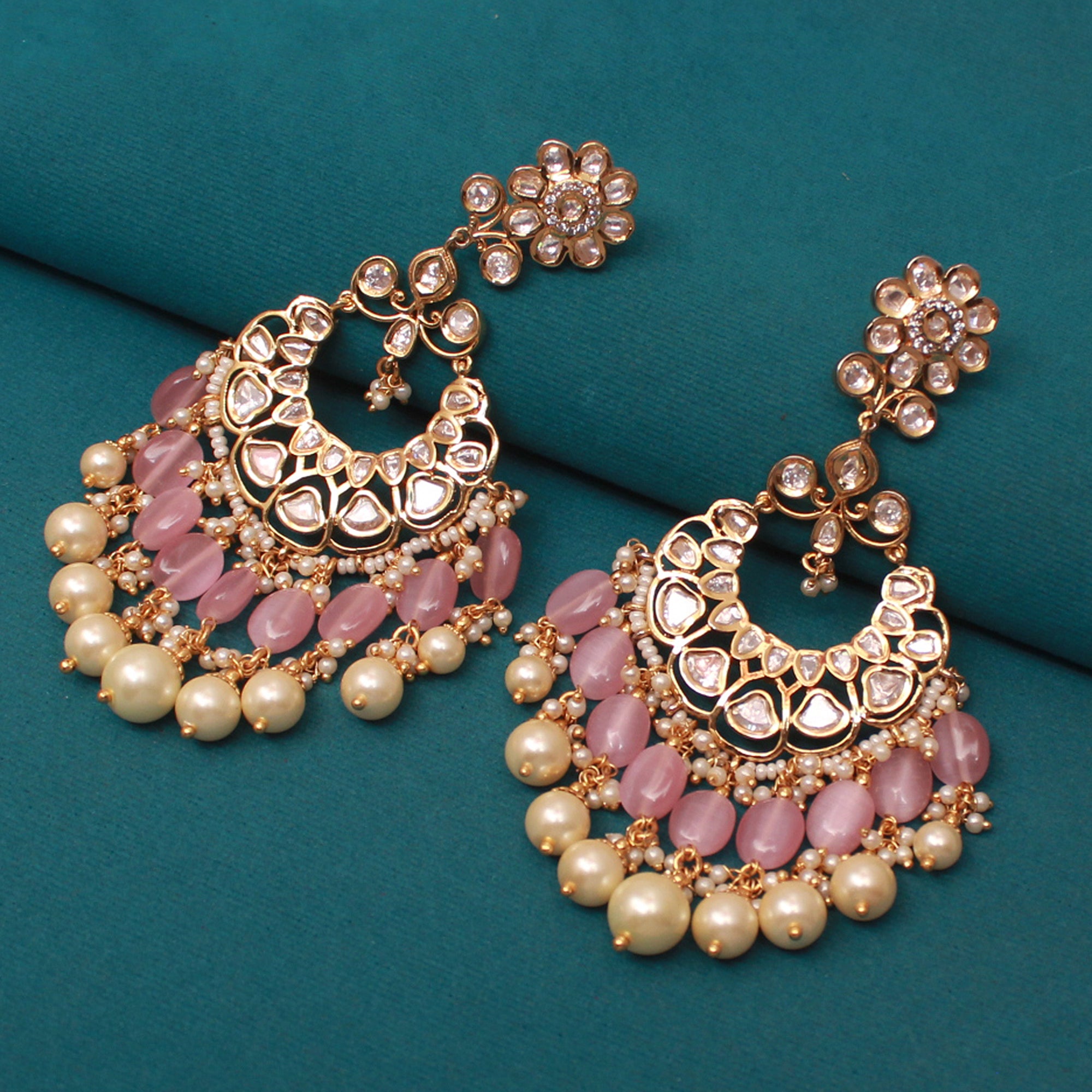 Chaaya Pearl Kundan Designer Chandbalis