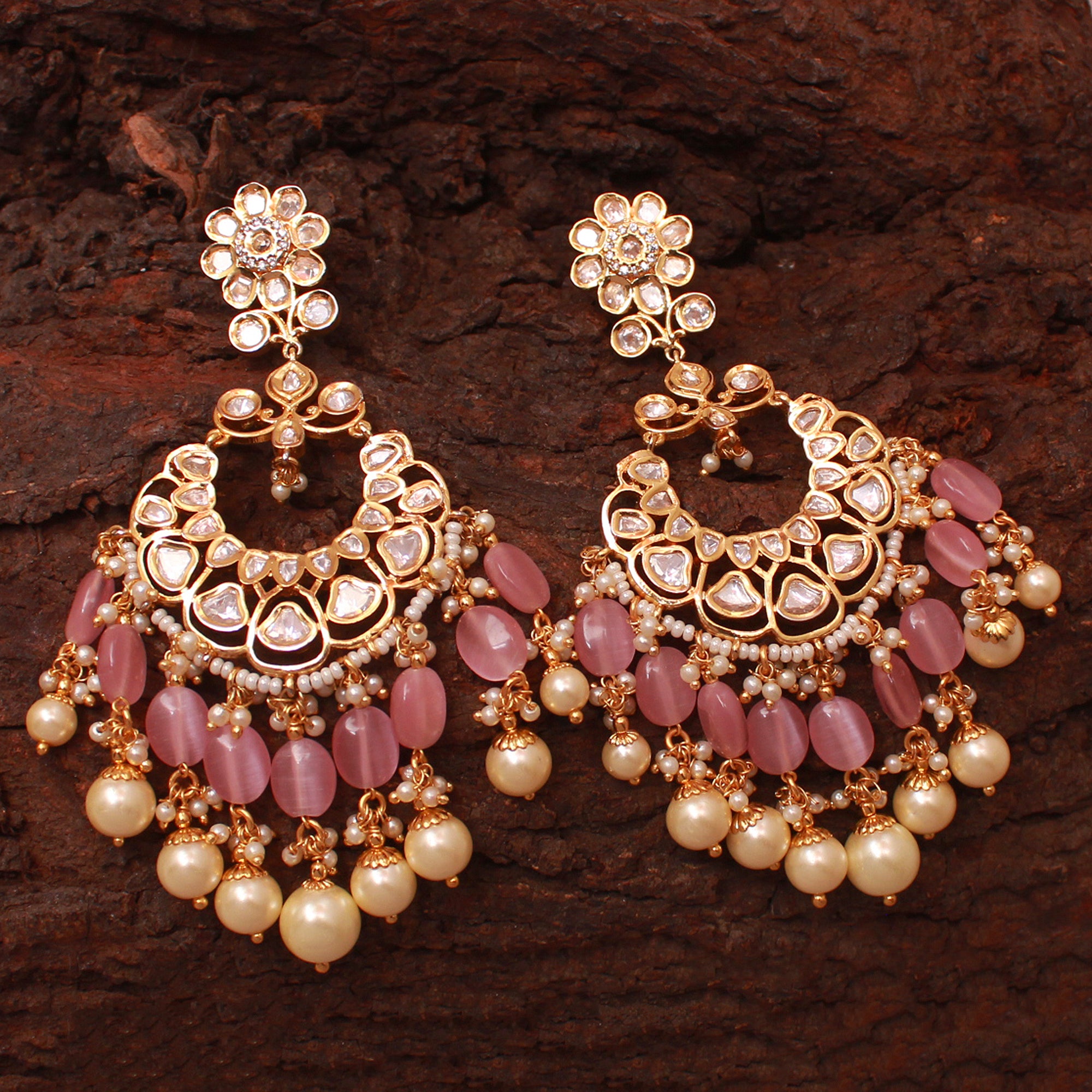 Chaaya Pearl Kundan Designer Chandbalis