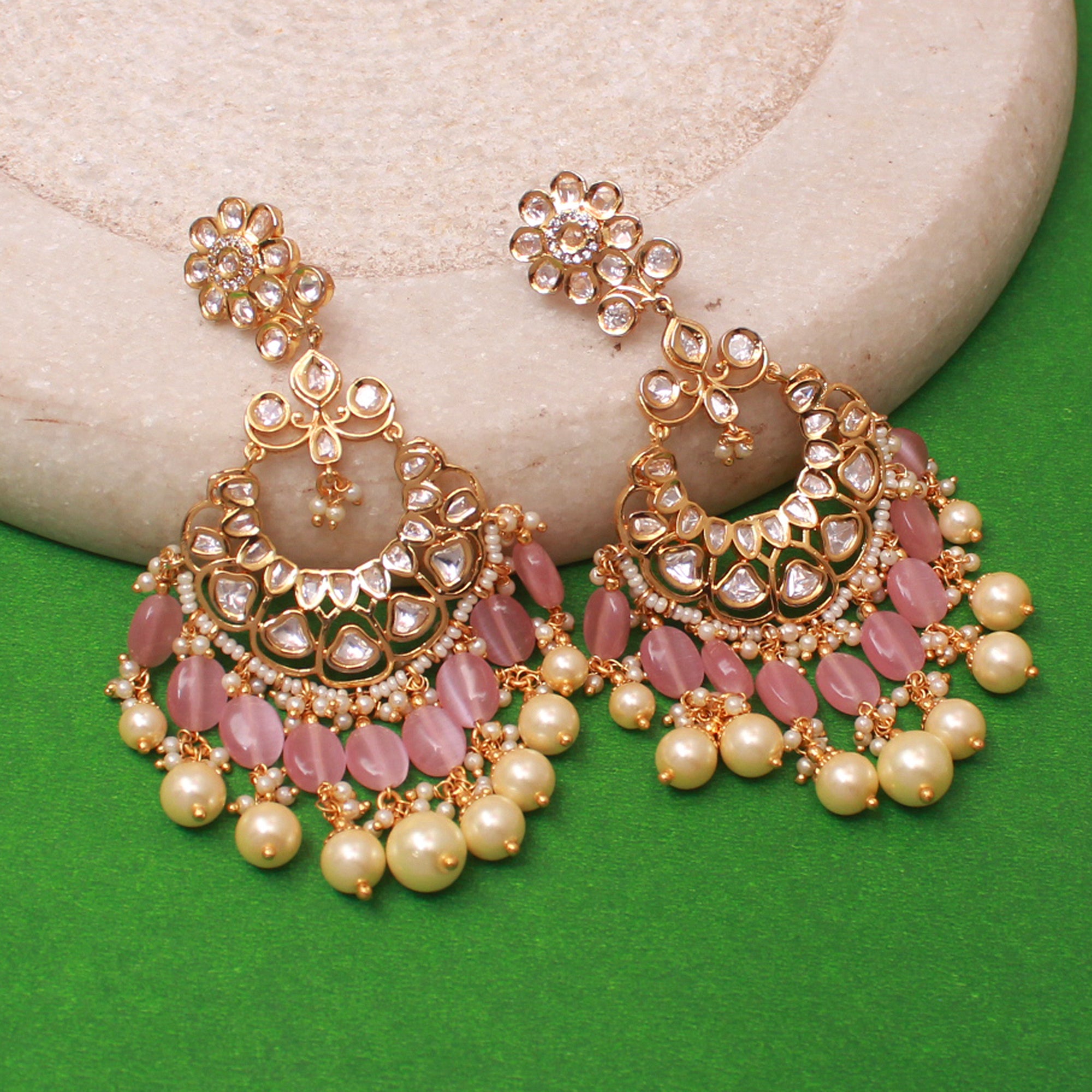 Chaaya Pearl Kundan Designer Chandbalis