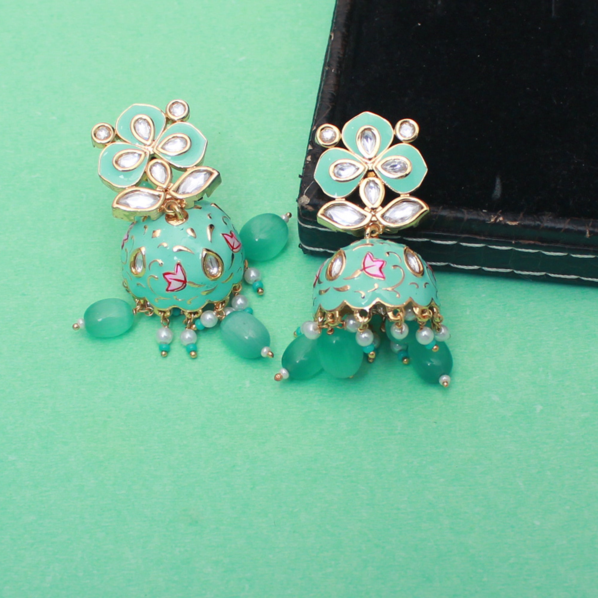 Aisha Pearl Meenakari Polki Jhumkas