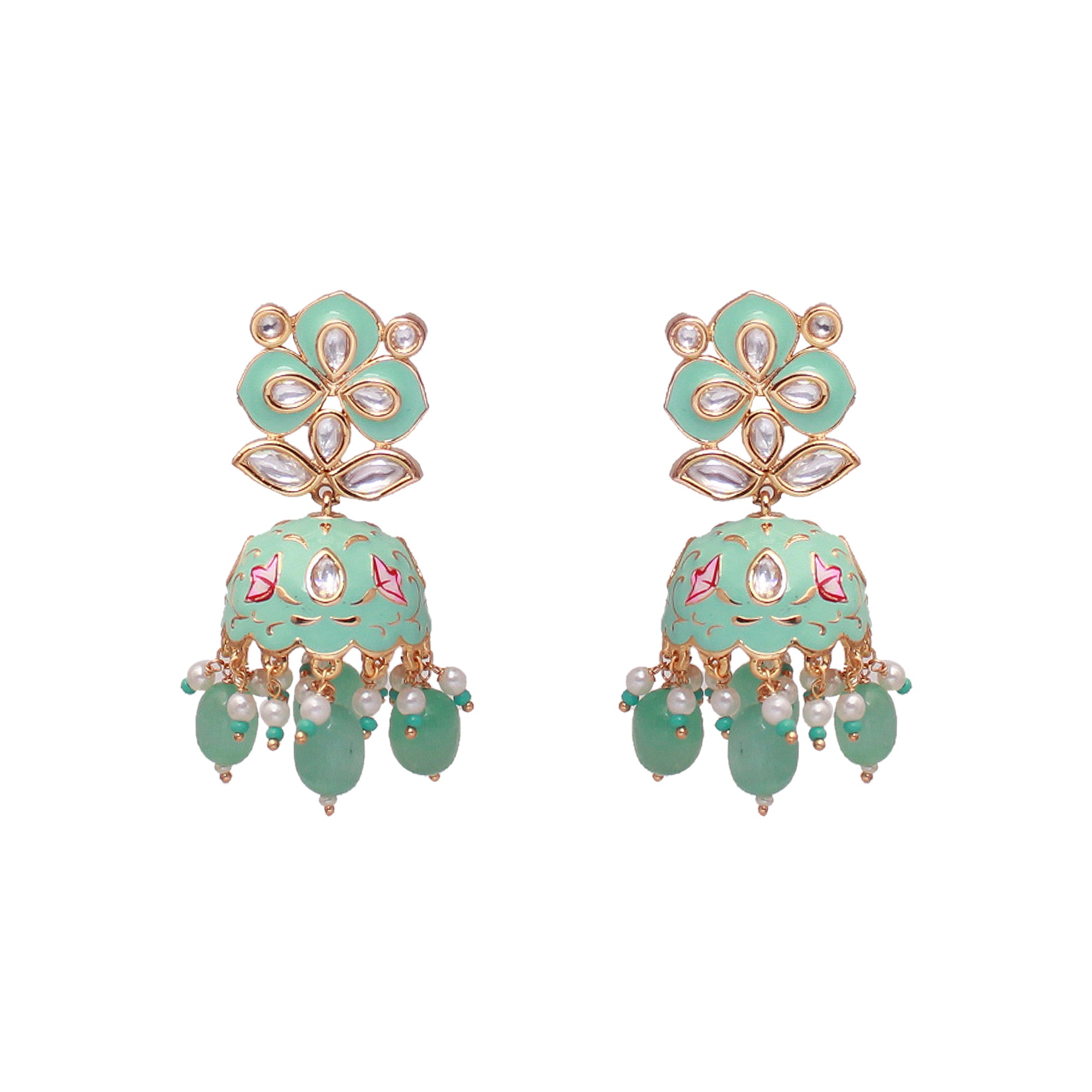 Aisha Pearl Meenakari Polki Jhumkas