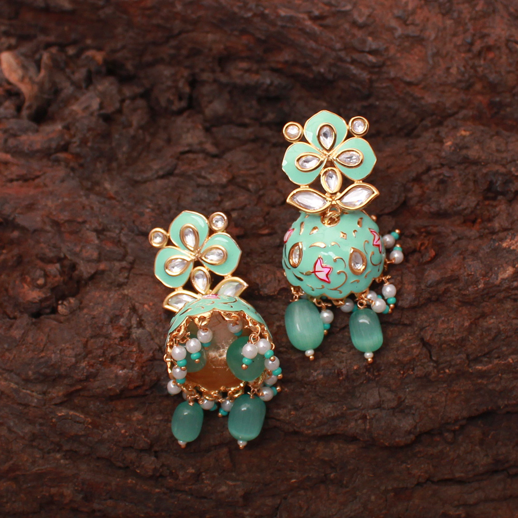 Aisha Pearl Meenakari Polki Jhumkas