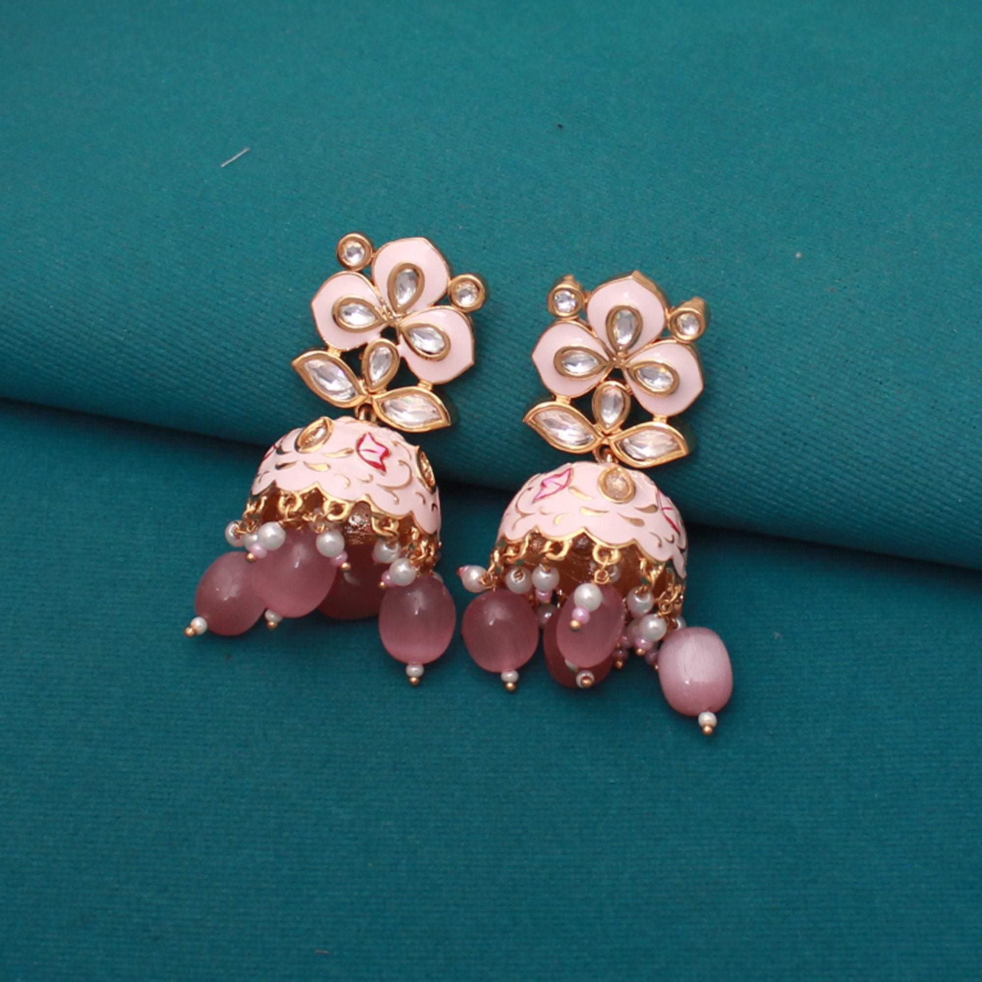 Aisha Pearl Meenakari Polki Jhumkas