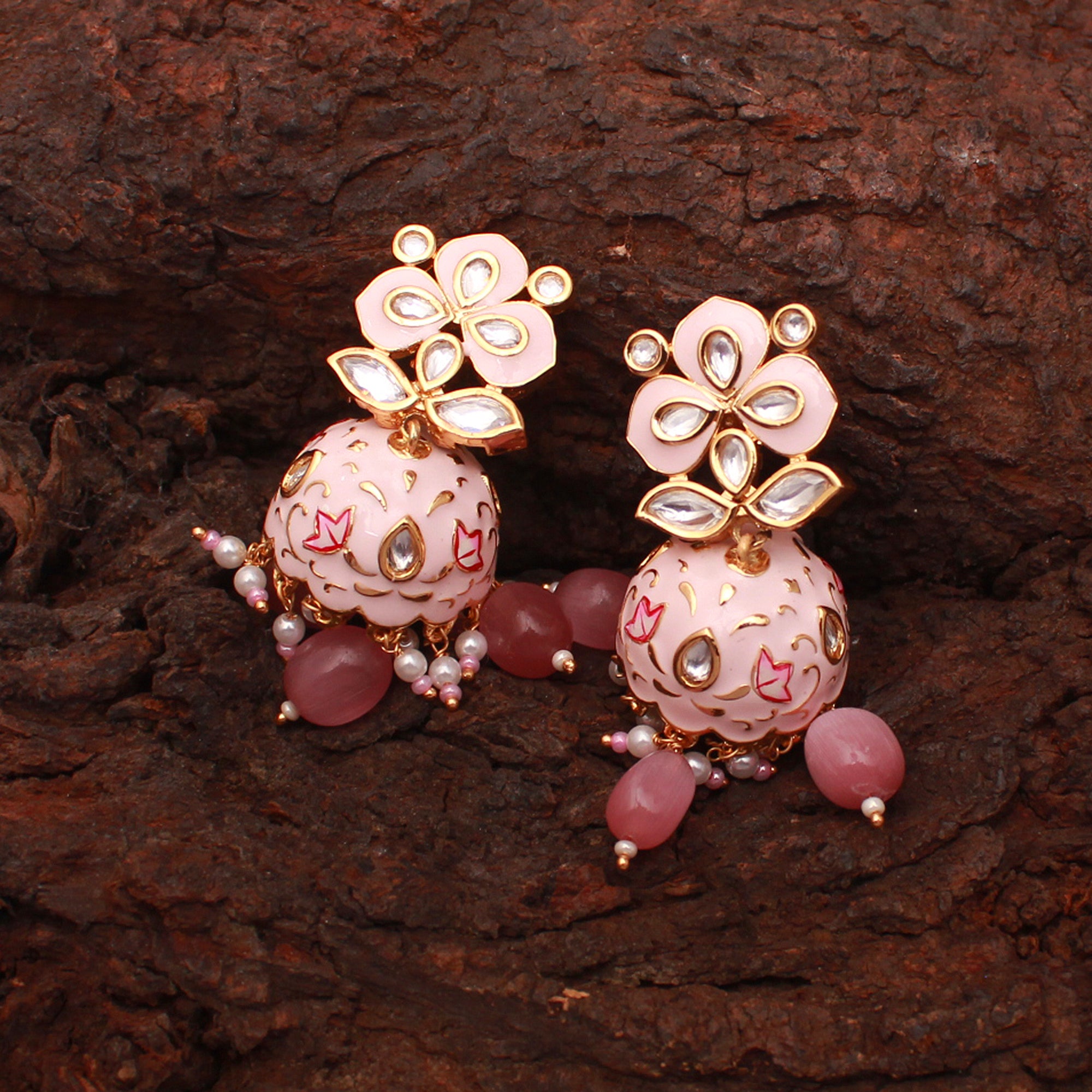 Aisha Pearl Meenakari Polki Jhumkas