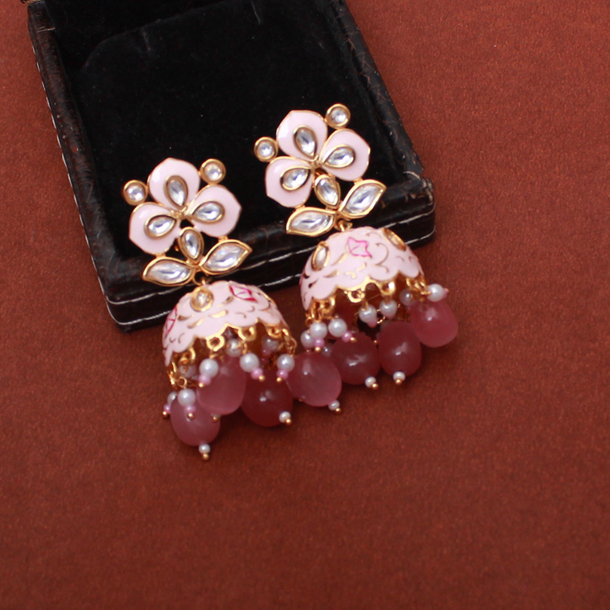 Aisha Pearl Meenakari Polki Jhumkas