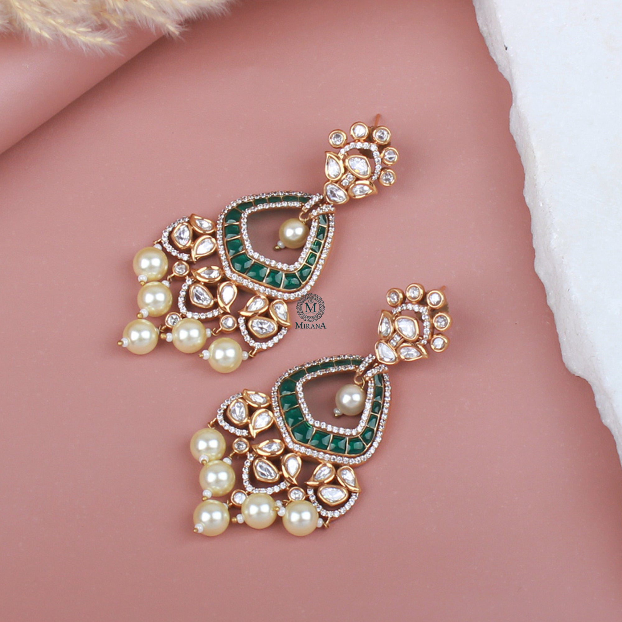 Shubhangi Emerald Green Polki Earrings