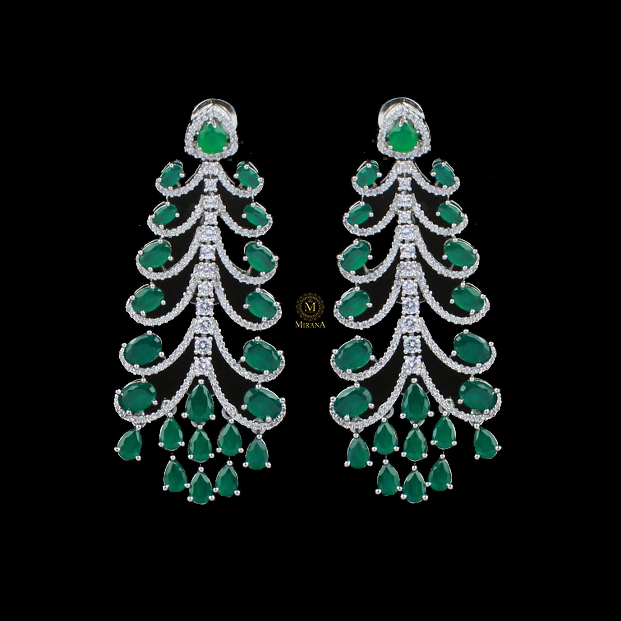 Elani Emerald Green CZ Designer Earrings