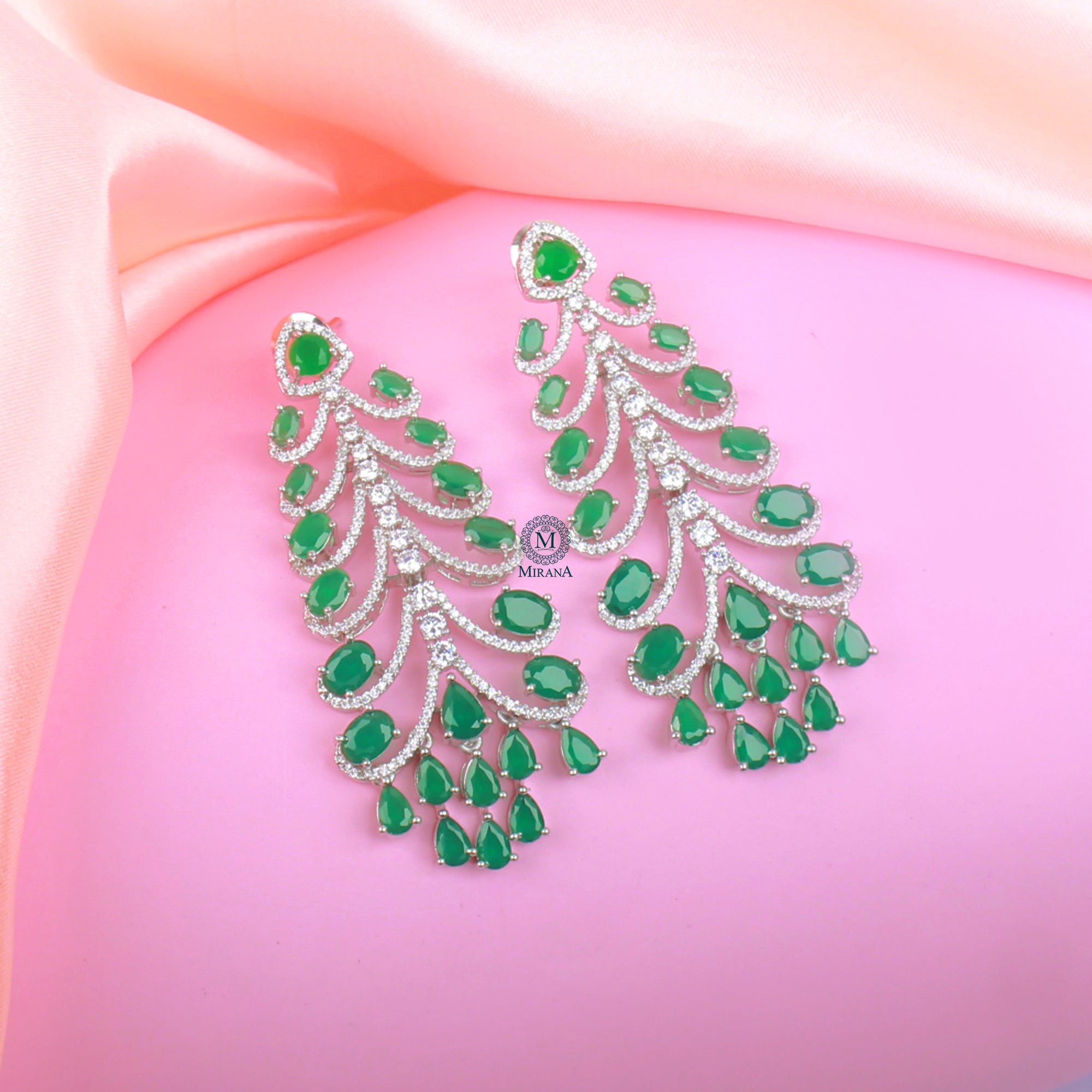 Elani Emerald Green CZ Designer Earrings