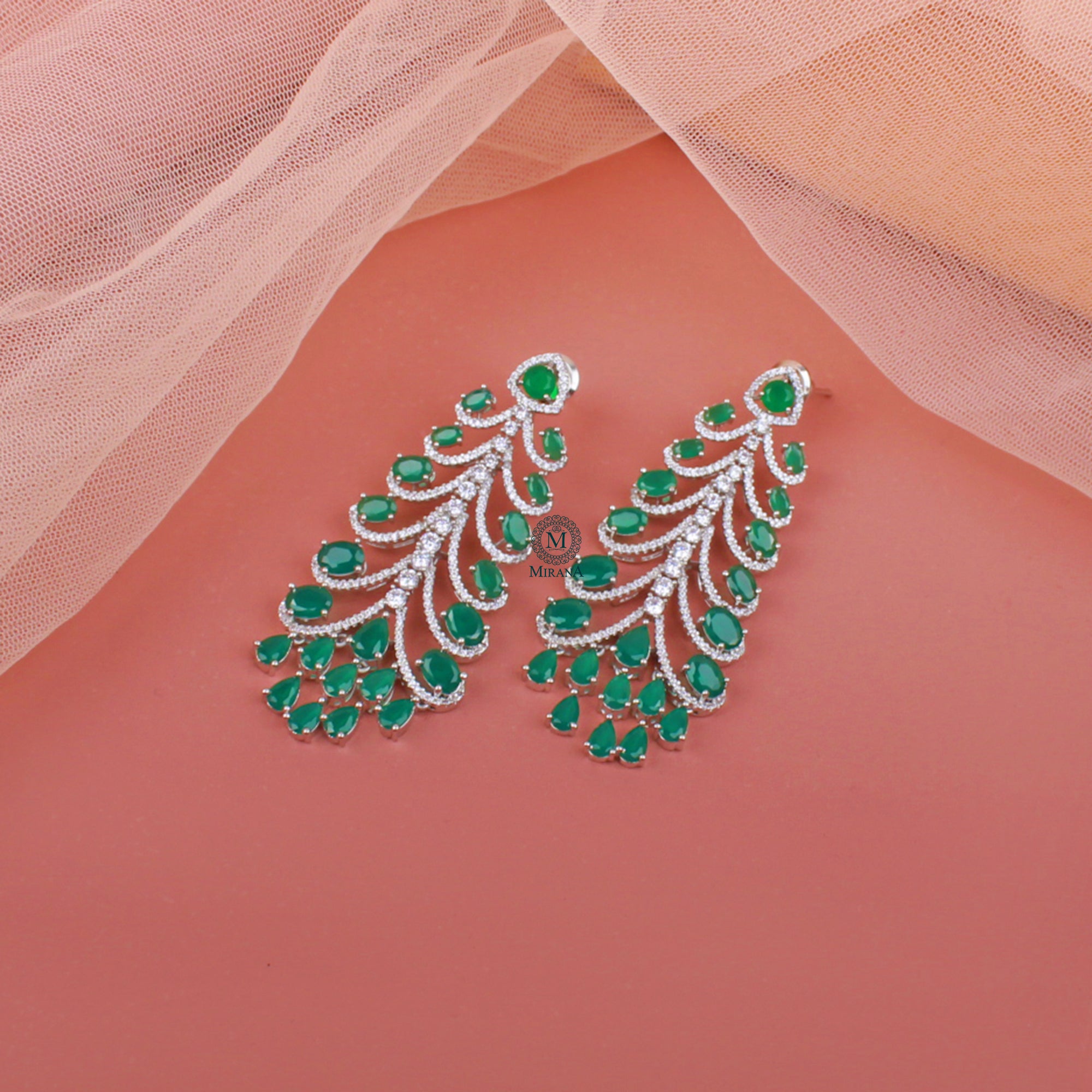 Elani Emerald Green CZ Designer Earrings