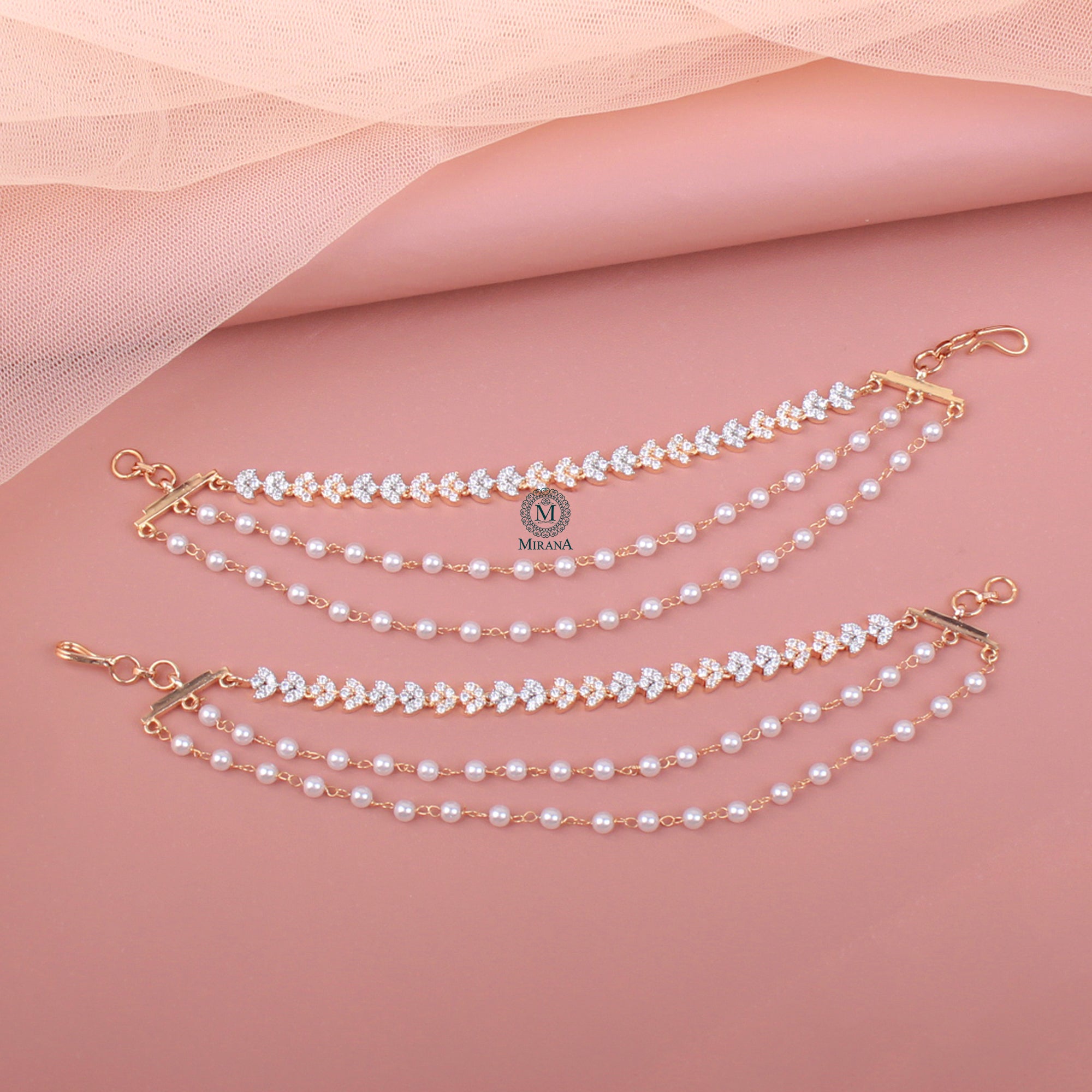 Novie Pearl CZ Ear Chains