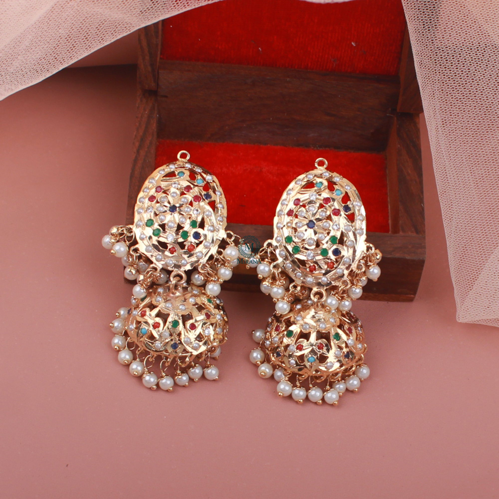 Chavi Multi Colour Jadau Jhumkas