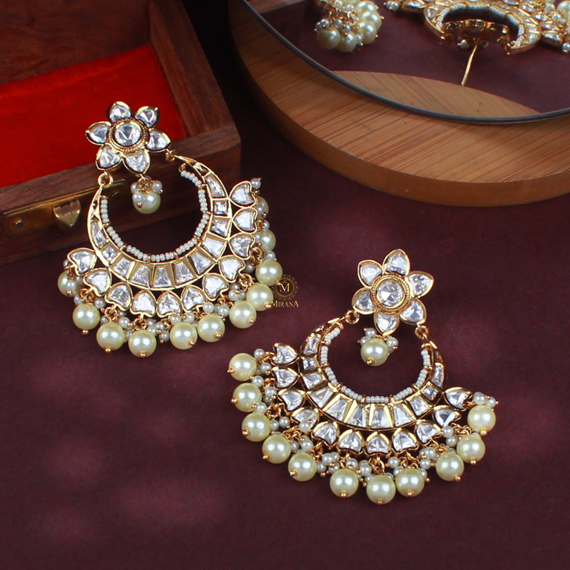 Anishi Pearl Polki Designer Chandbalis