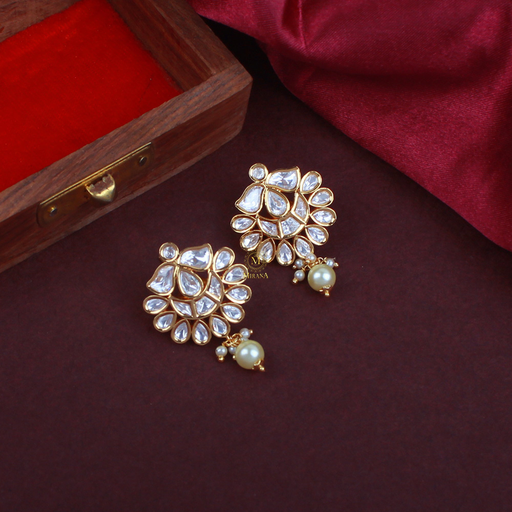 Purva Pearl Polki Designer Earrings