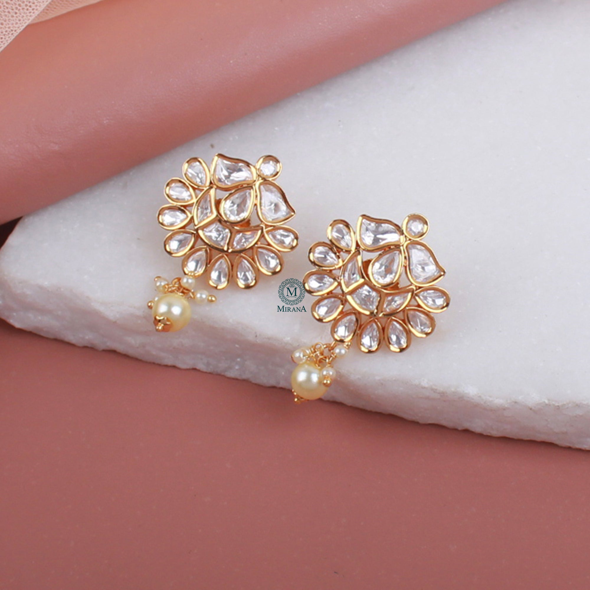 Purva Pearl Polki Designer Earrings
