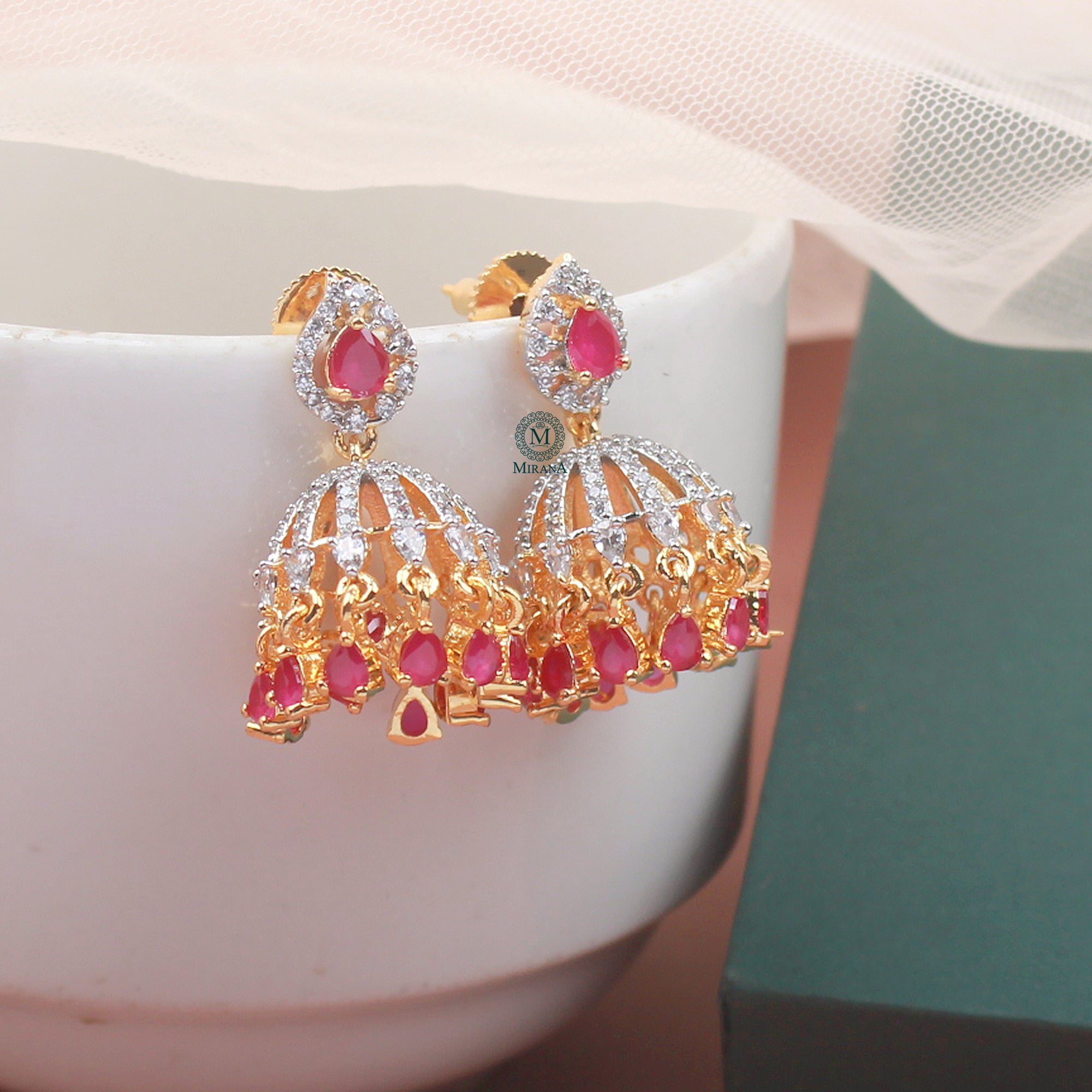 Simi CZ Designer Jhumkas
