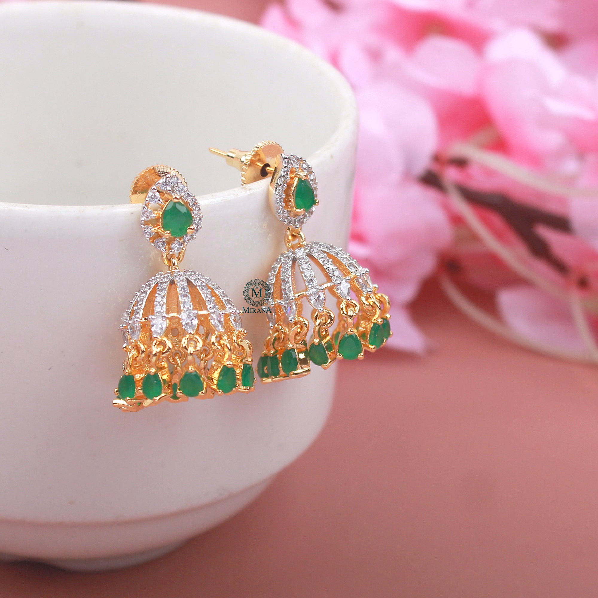 Simi CZ Designer Jhumkas
