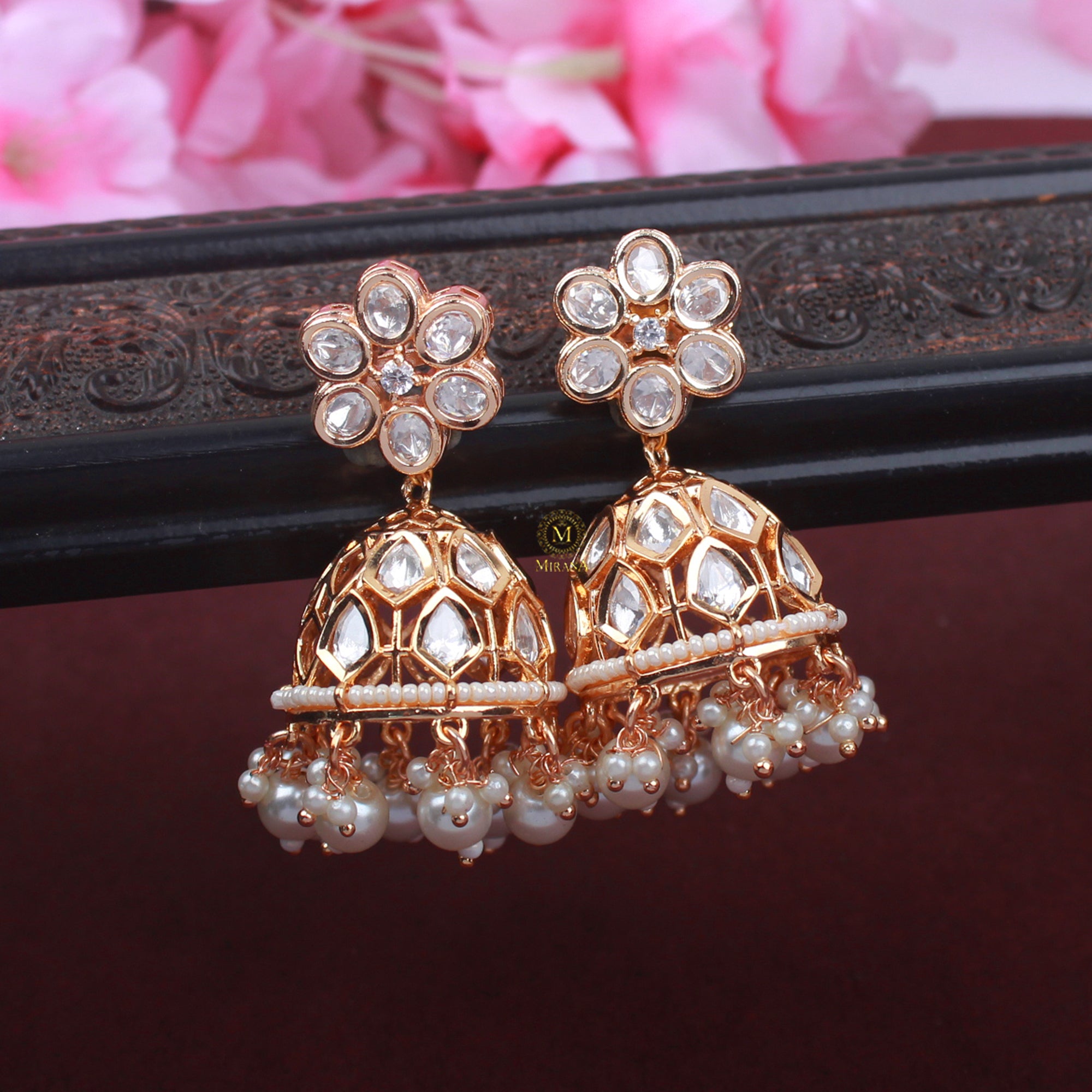 Rashi Pearl Polki Designer Jhumkas