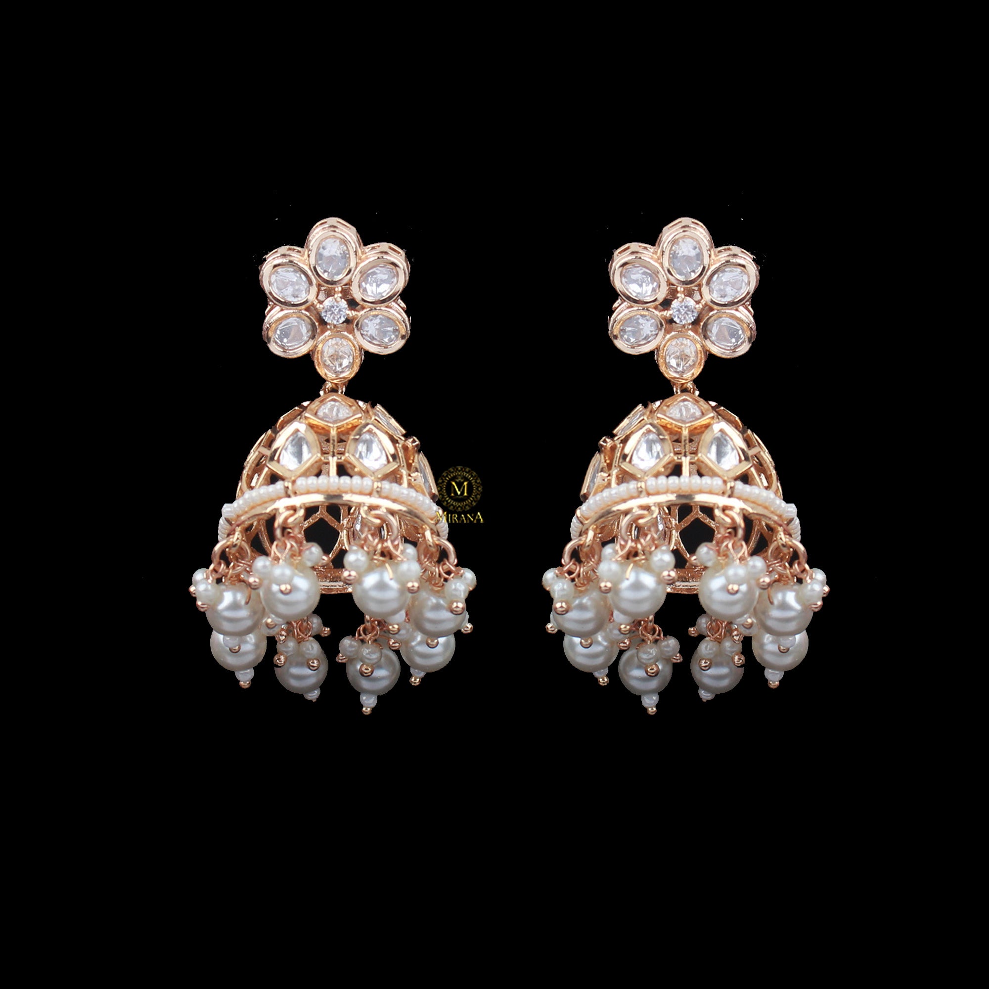 Rashi Pearl Polki Designer Jhumkas