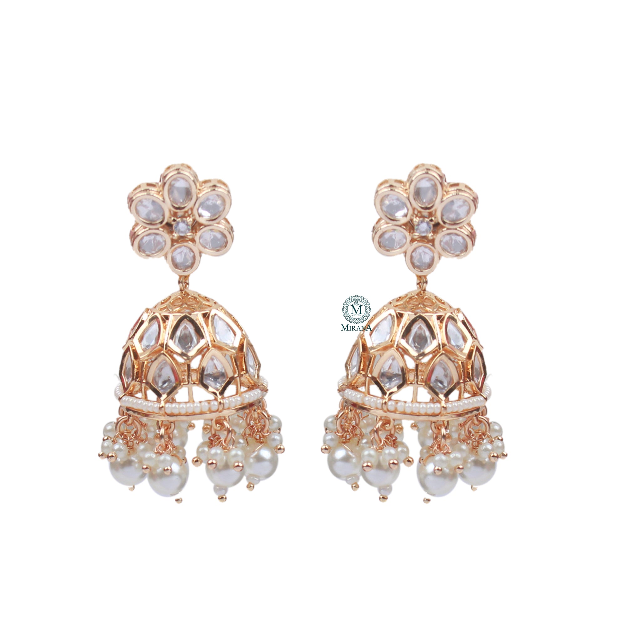 Rashi Pearl Polki Designer Jhumkas
