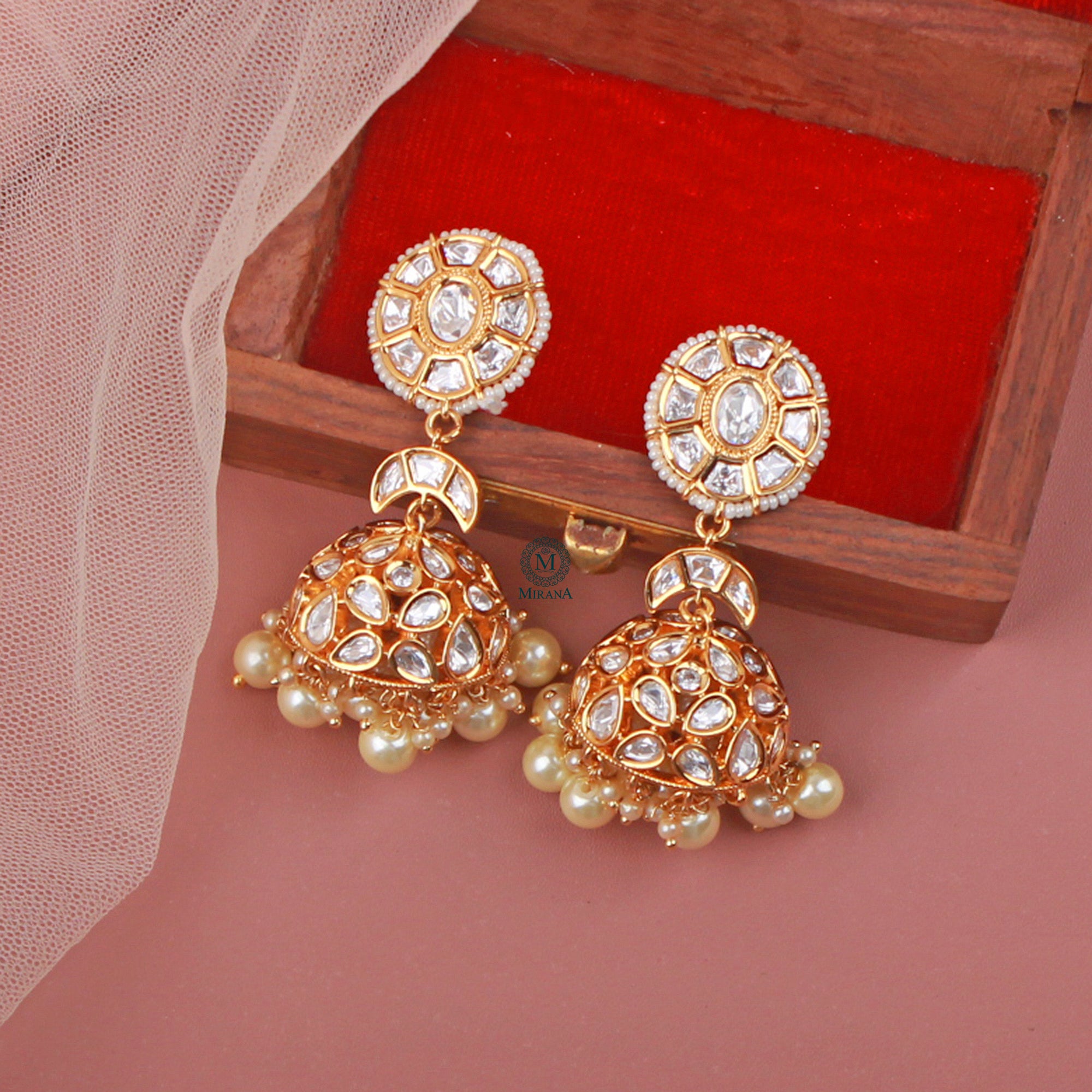 Tanvi Pearl Polki Designer Jhumkas